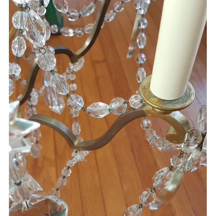Antique 6-Light French Gilt Brass and Crystal Chandelier - View 10