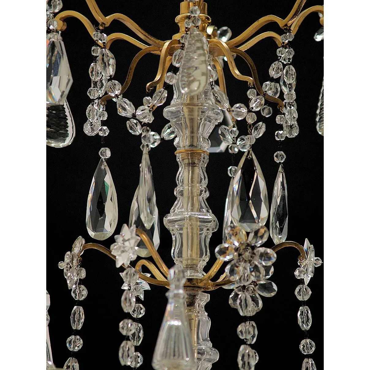 Antique 6-Light French Gilt Brass and Crystal Chandelier - View 3