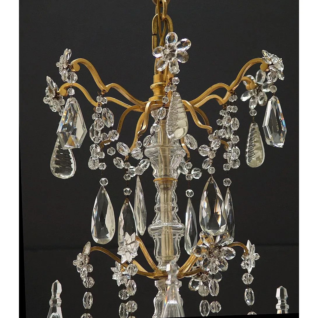 Antique 6-Light French Gilt Brass and Crystal Chandelier - View 4
