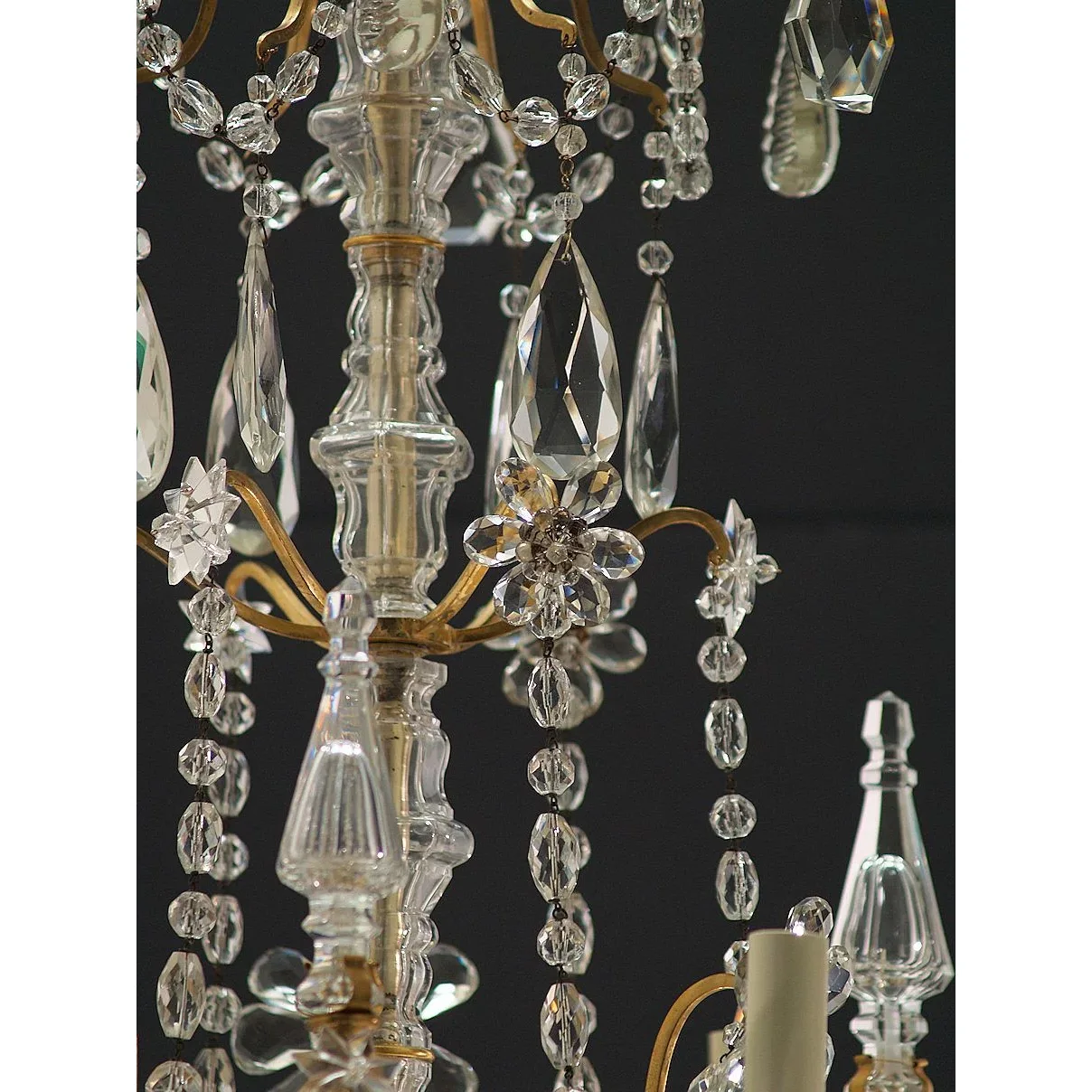 Antique 6-Light French Gilt Brass and Crystal Chandelier - View 5