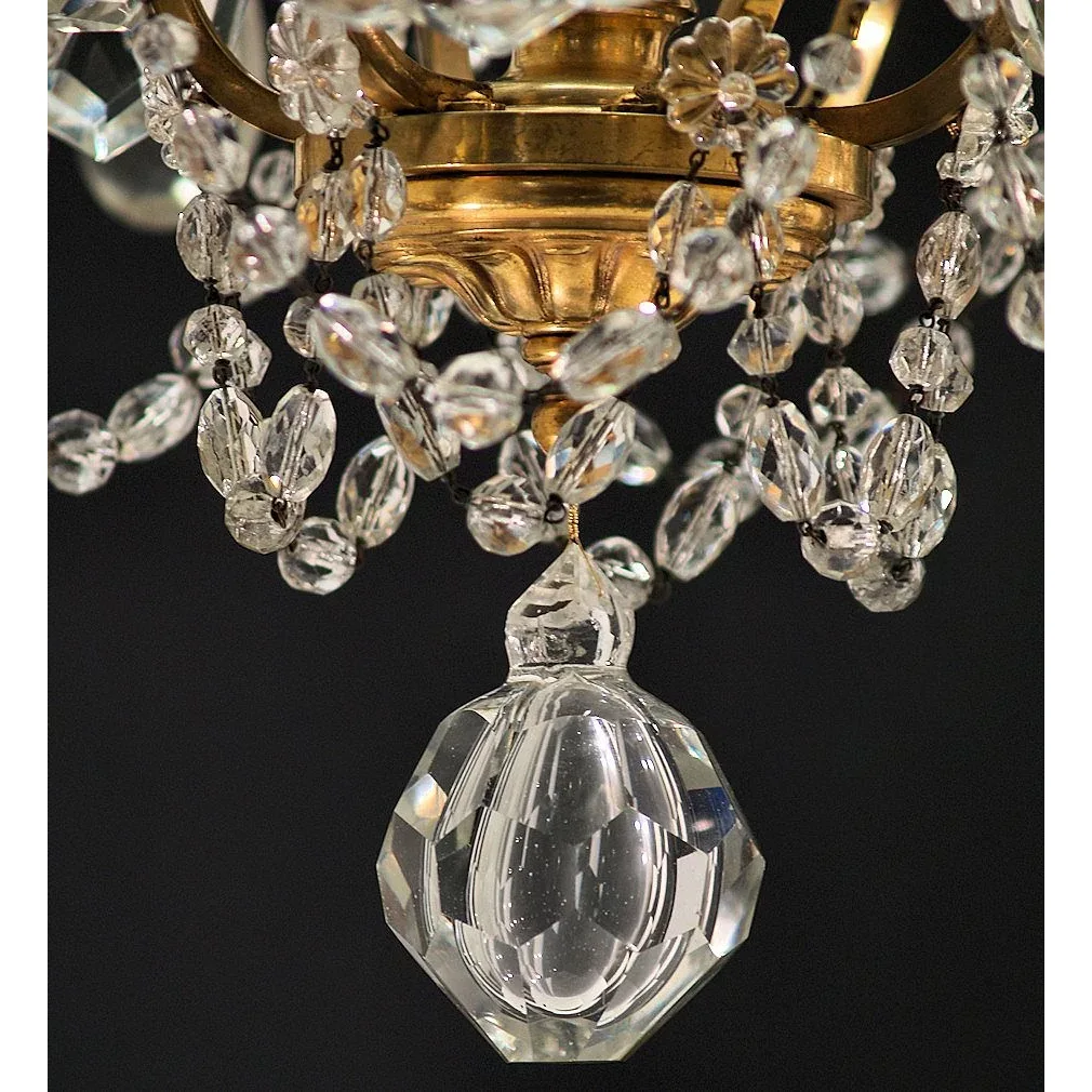 Antique 6-Light French Gilt Brass and Crystal Chandelier - View 7