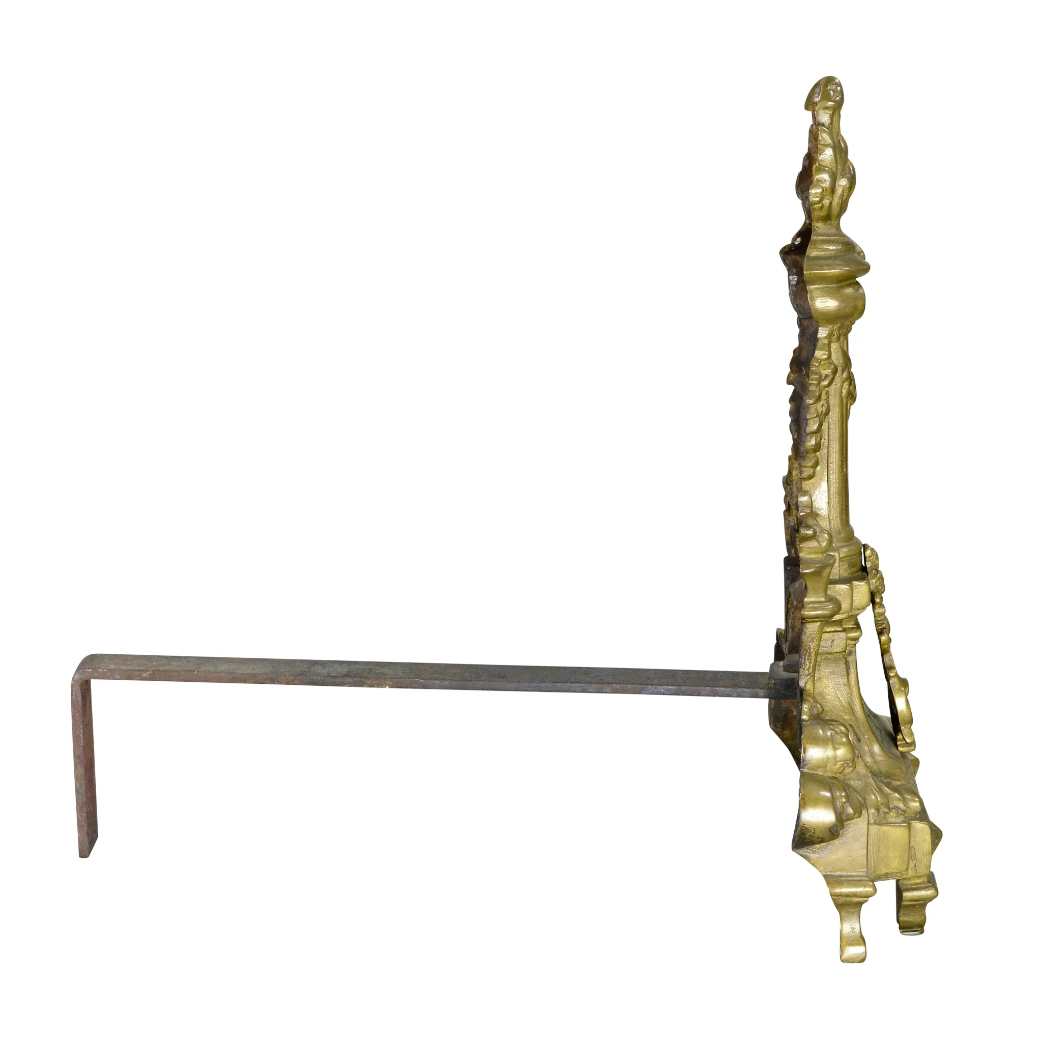 Pair Vintage French Bronze Chenets - Harp - Torch, Andirons - View 4
