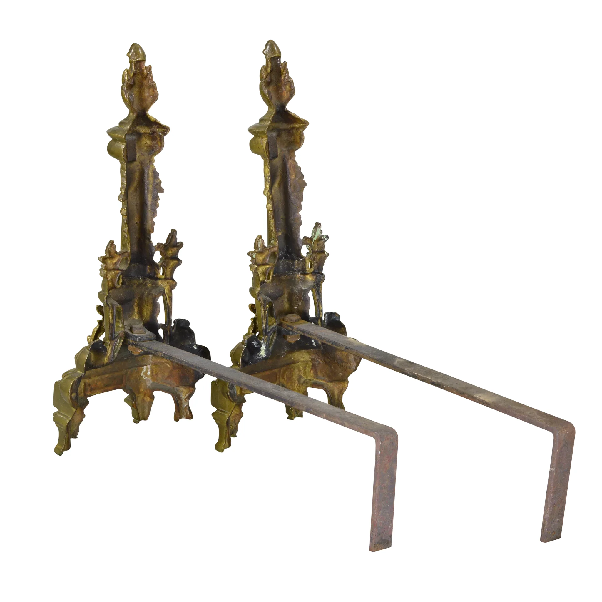 Pair Vintage French Bronze Chenets - Harp - Torch, Andirons - View 5