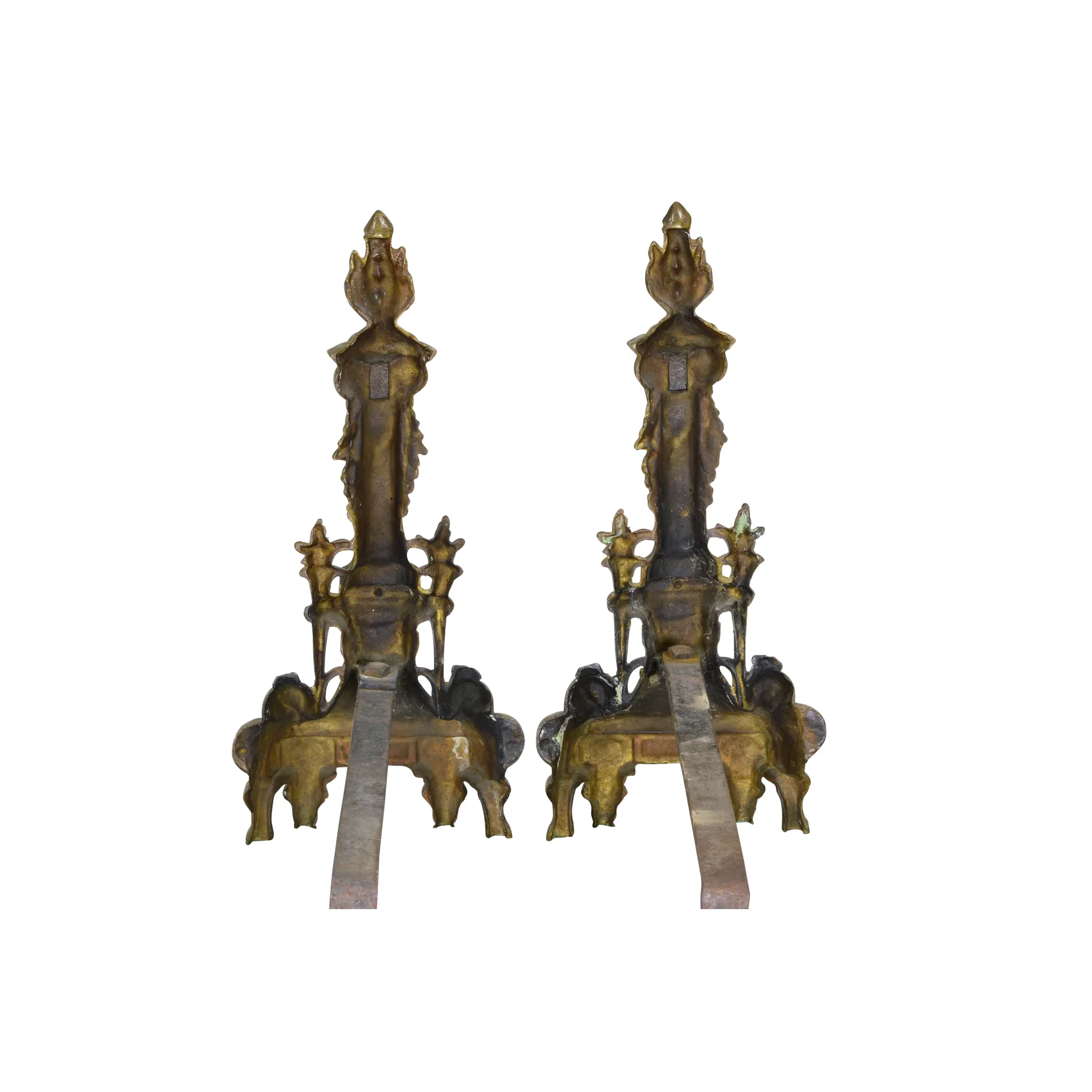 Pair Vintage French Bronze Chenets - Harp - Torch, Andirons - View 6