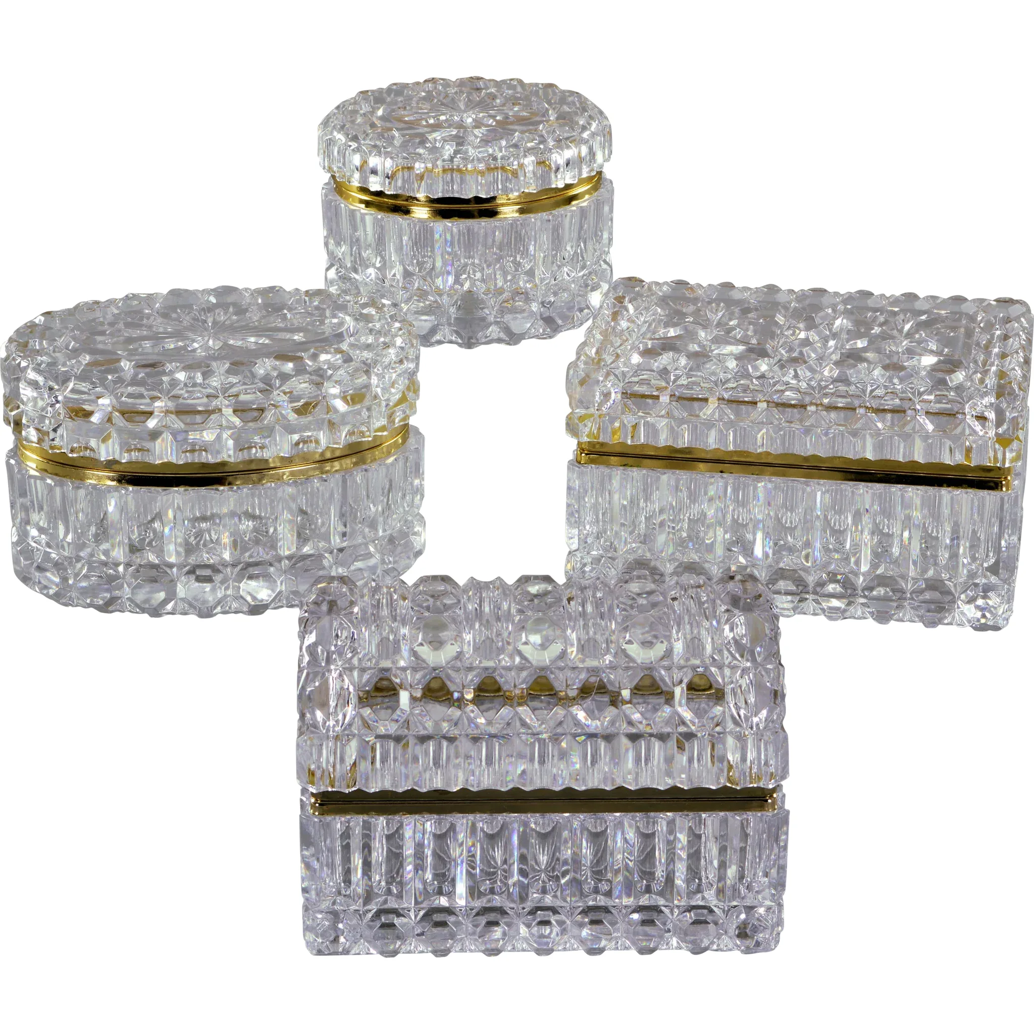 Set 4 Vintage French Glass Casket Boxes