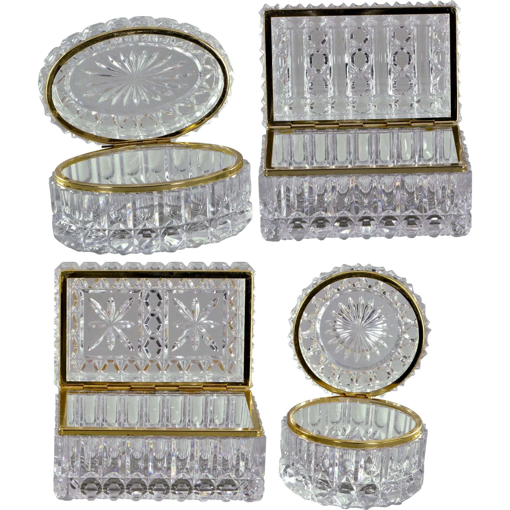 Set 4 Vintage French Glass Casket Boxes - View 2