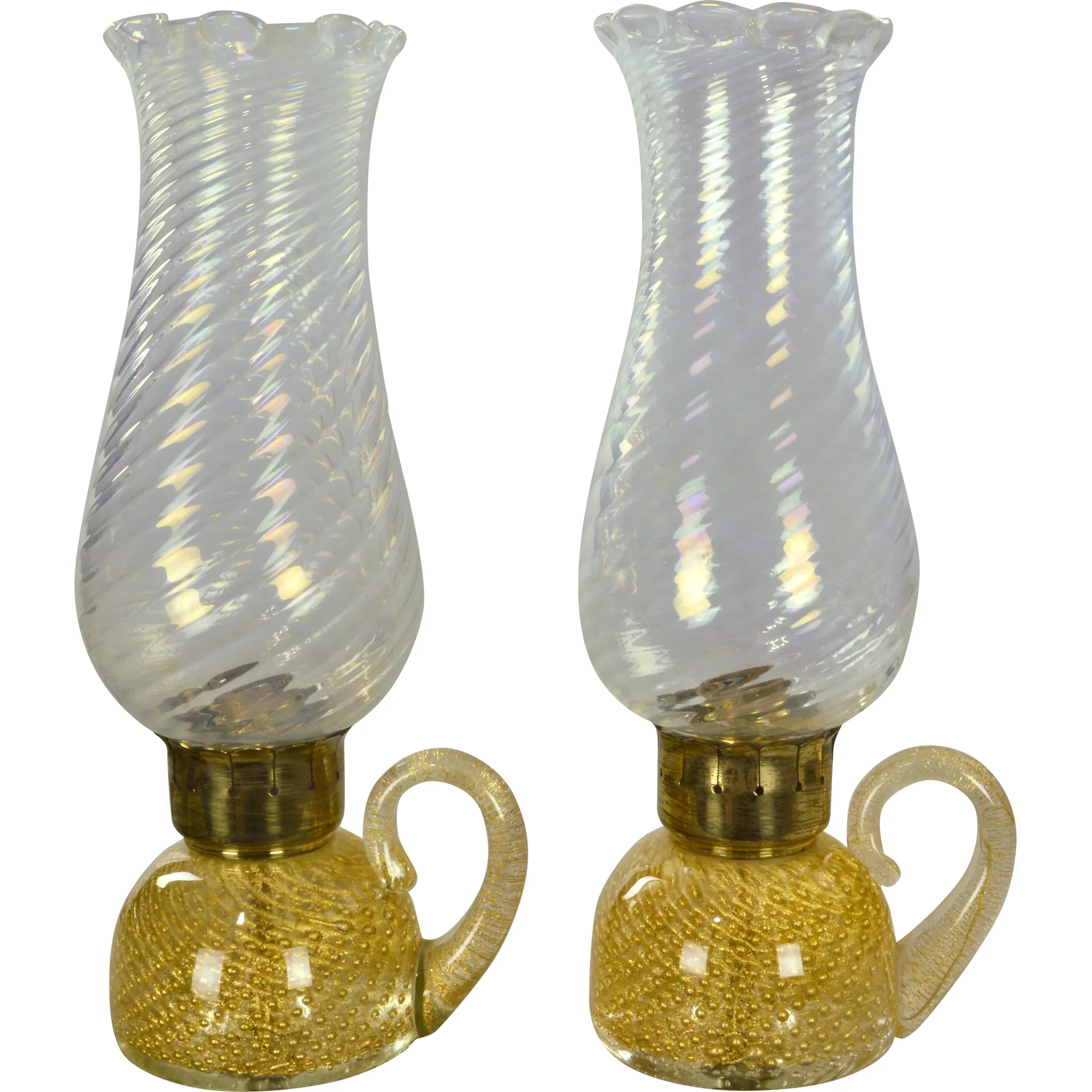 Pair Vintage Barovier and Toso Cordonato d&apos;Oro Murano Glass Lamps