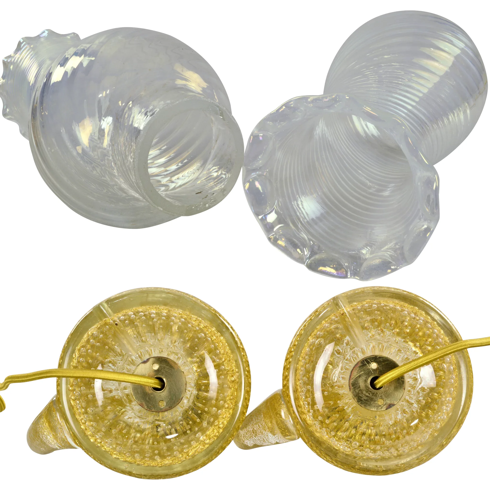 Pair Vintage Barovier and Toso Cordonato d'Oro Murano Glass Lamps - View 8