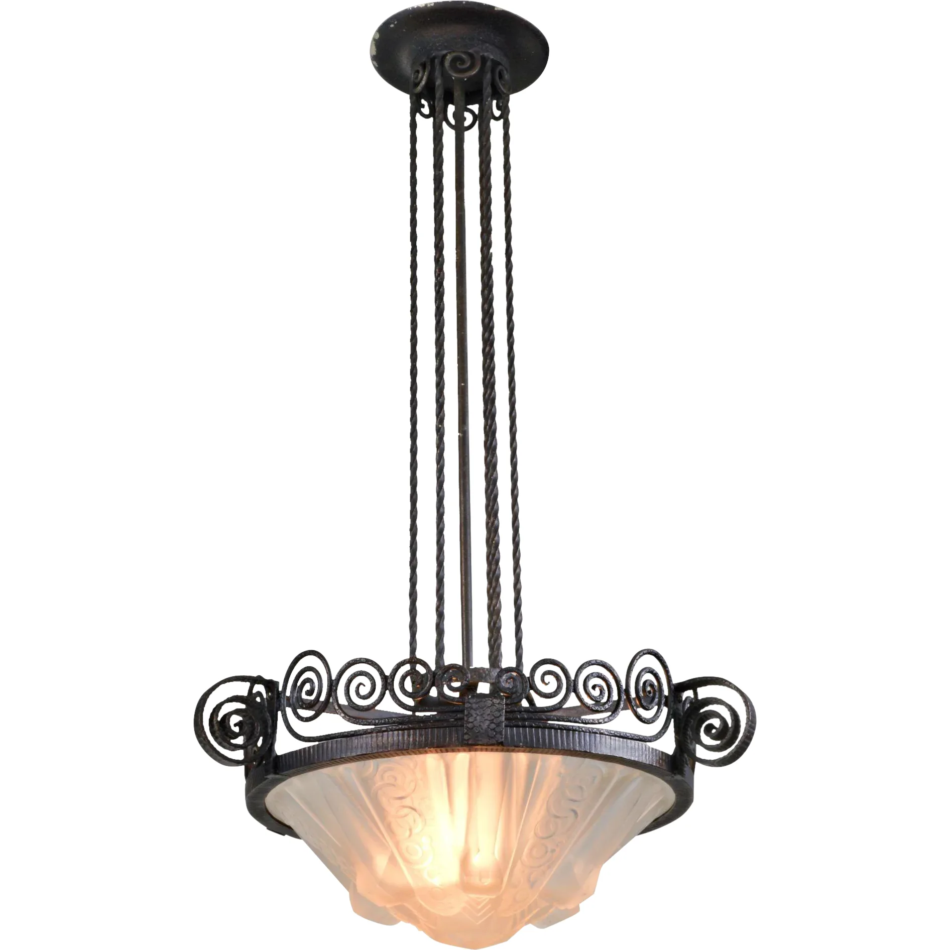 Muller Freres French Pendant Light Fixture - Art Deco