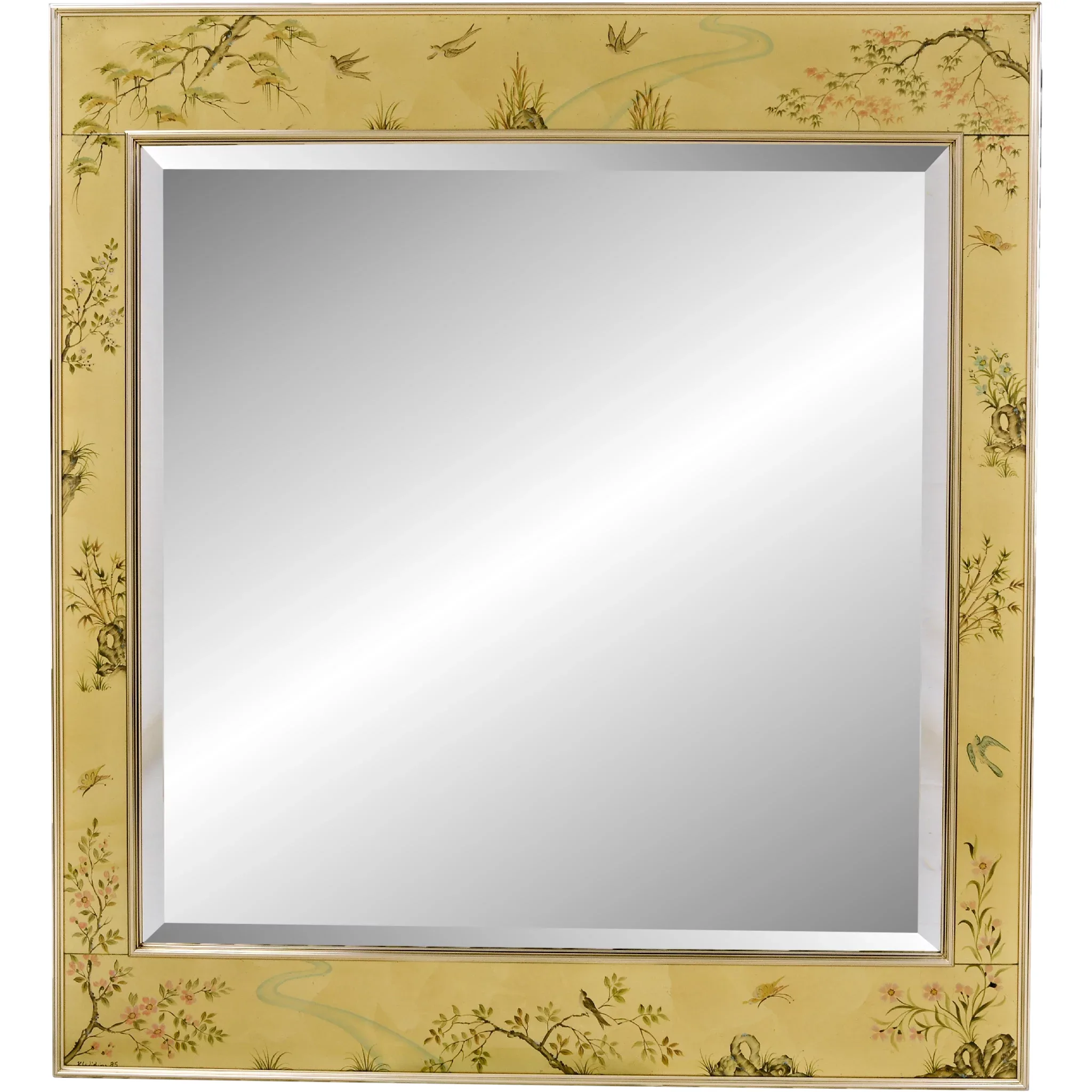 Vintage La Barge / LaBarge églomisé Beveled Mirror - Artist Signed - K Widing 1985