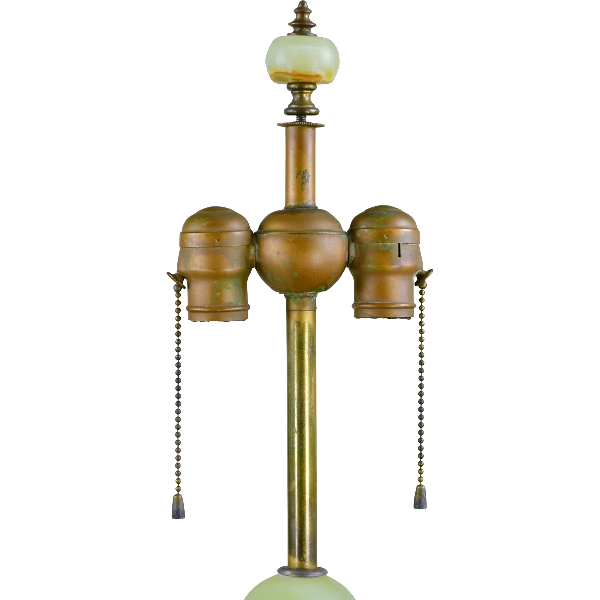 Vintage French Green Onyx and Brass Champleve Lamp - View 2