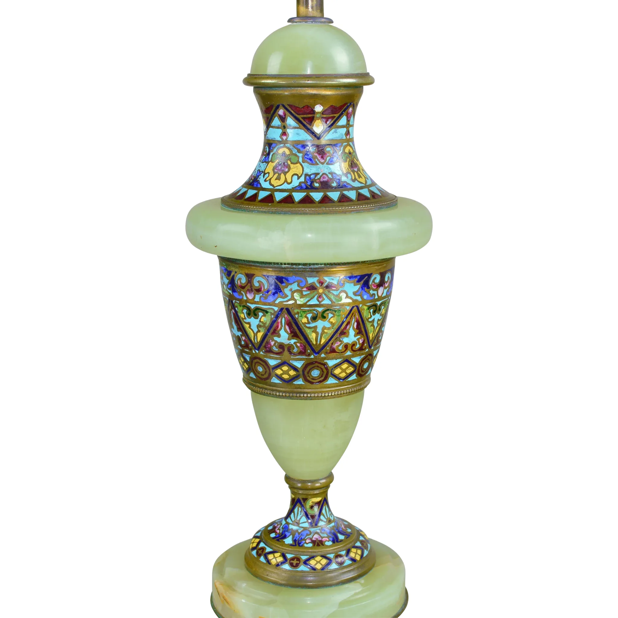 Vintage French Green Onyx and Brass Champleve Lamp - View 3