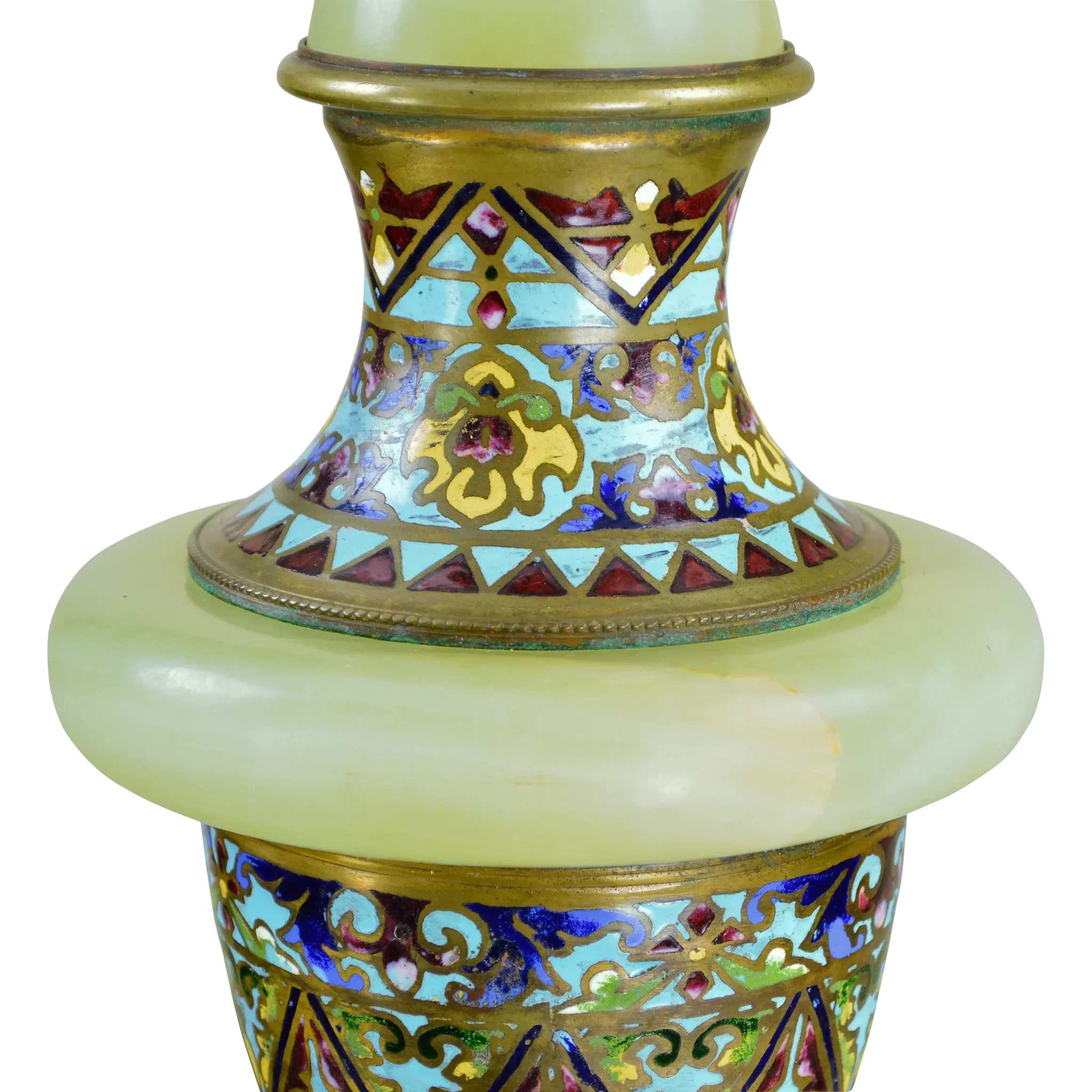 Vintage French Green Onyx and Brass Champleve Lamp - View 4