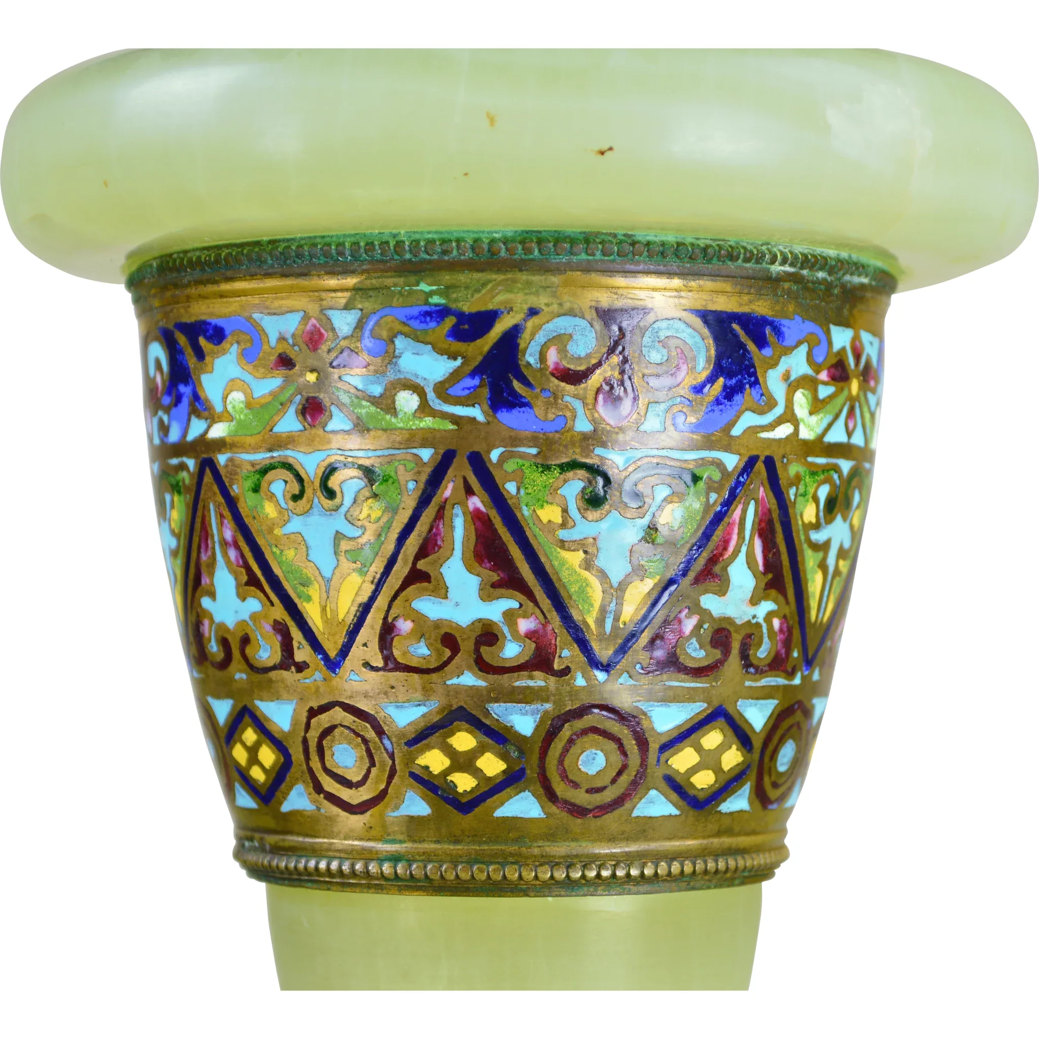 Vintage French Green Onyx and Brass Champleve Lamp - View 5