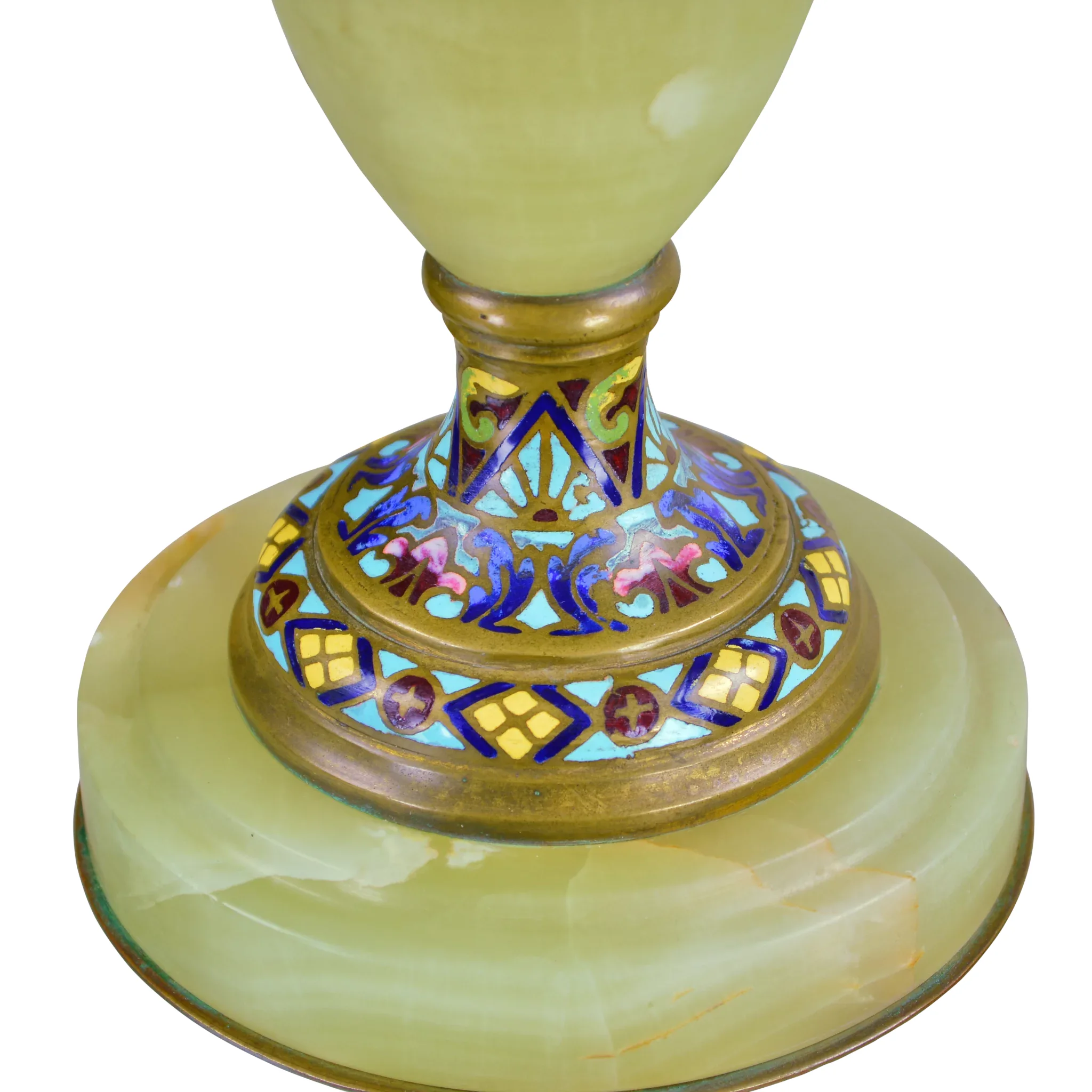 Vintage French Green Onyx and Brass Champleve Lamp - View 6