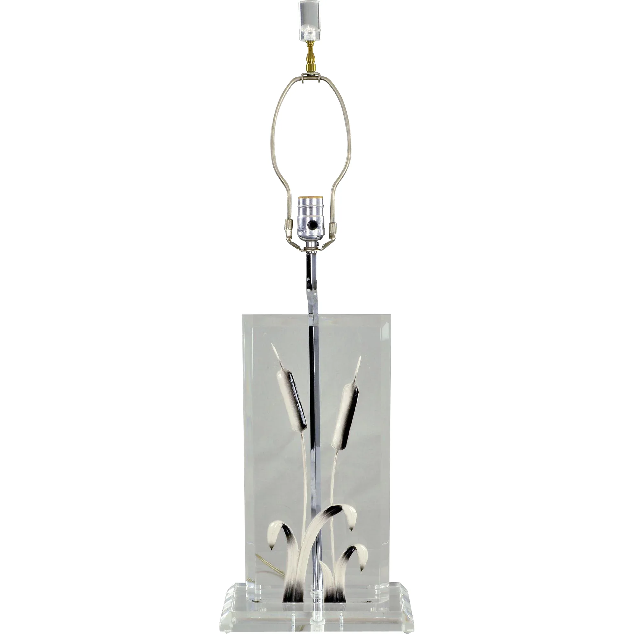 Vintage Lucite Enameled Cattails Lamp - Mid-Century