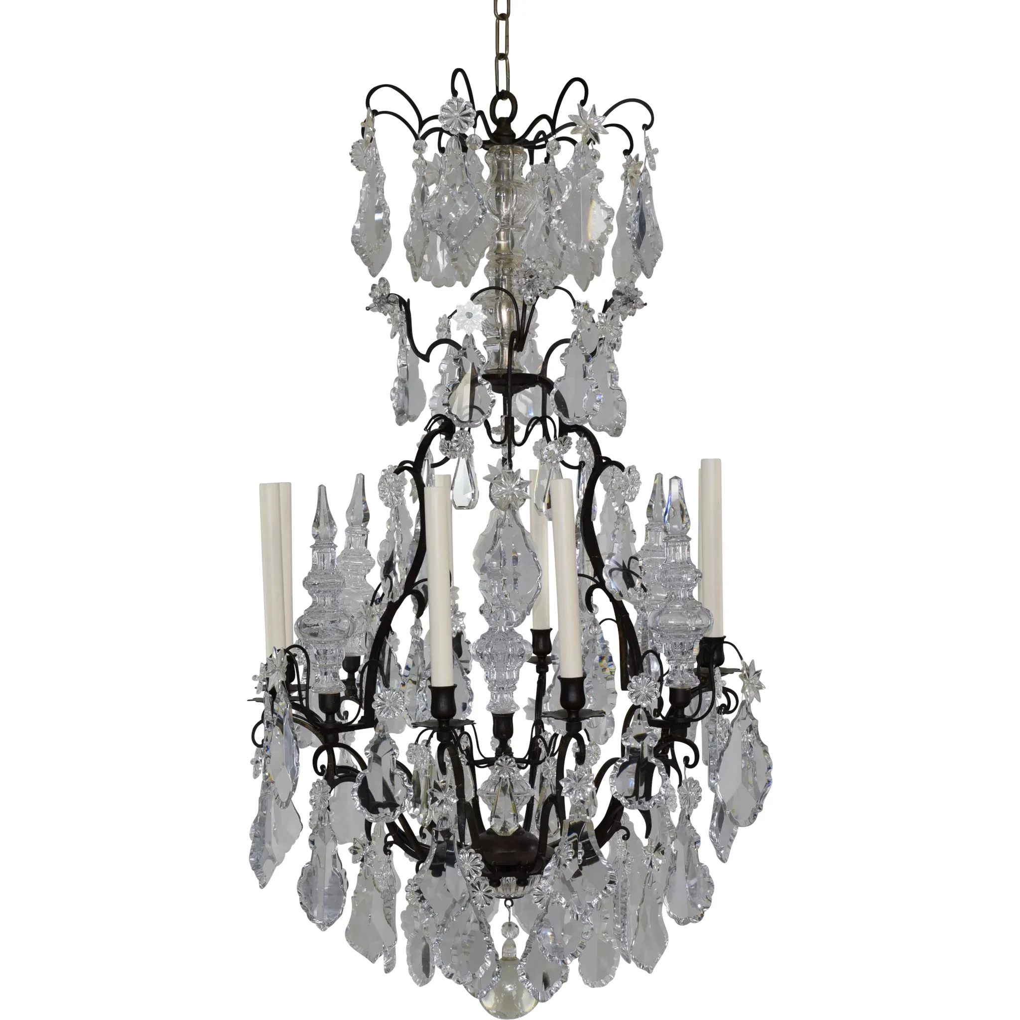 Antique French Bronze and Crystal Chandelier - 8 Lights
