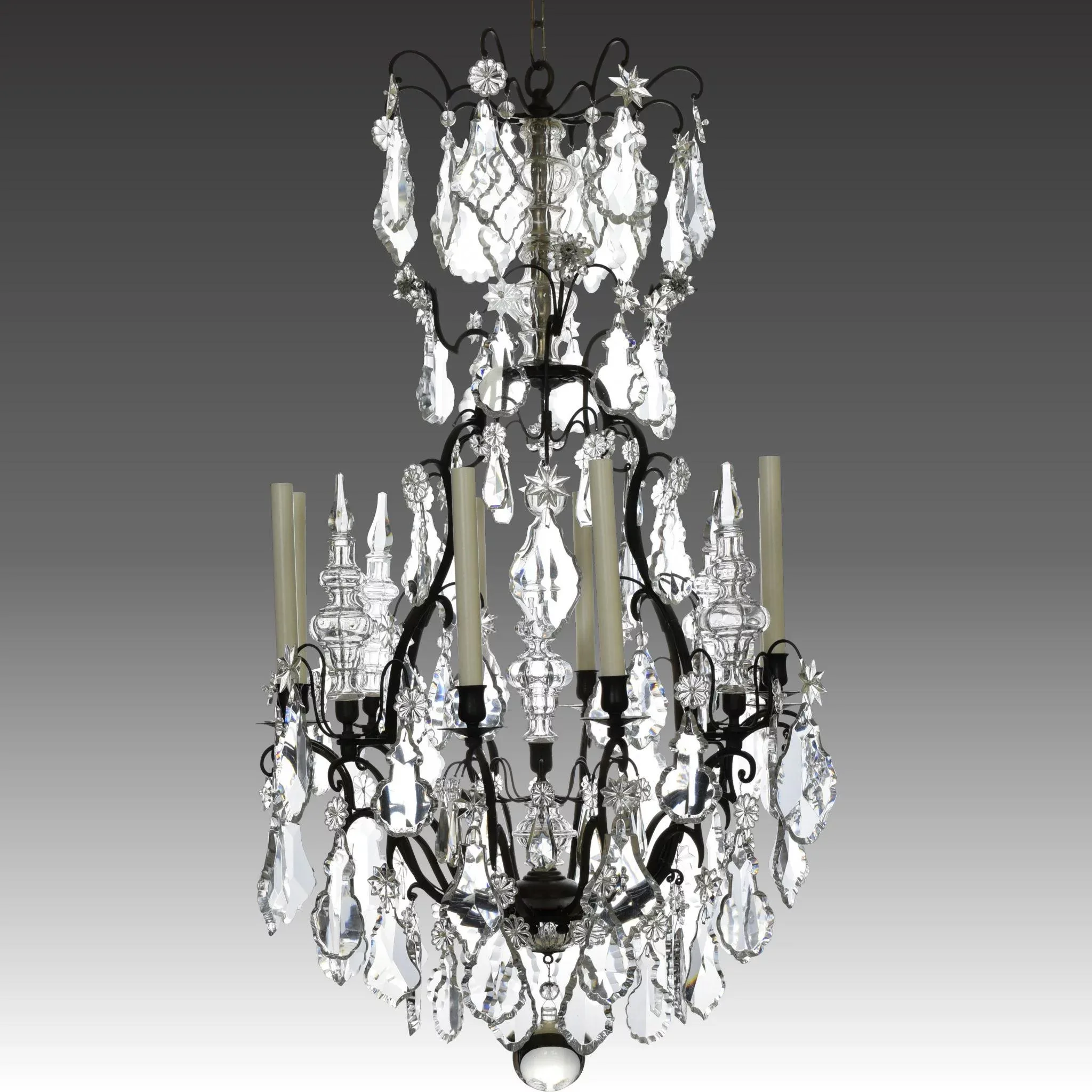Antique French Bronze and Crystal Chandelier - 8 Lights - View 2