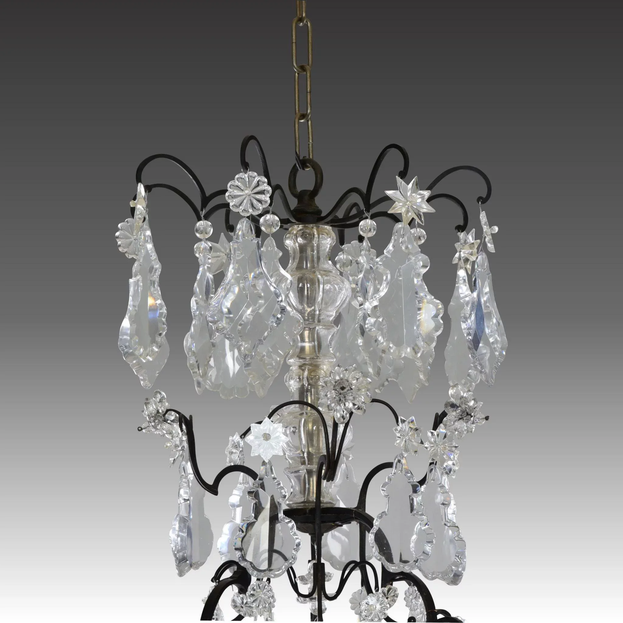 Antique French Bronze and Crystal Chandelier - 8 Lights - View 3