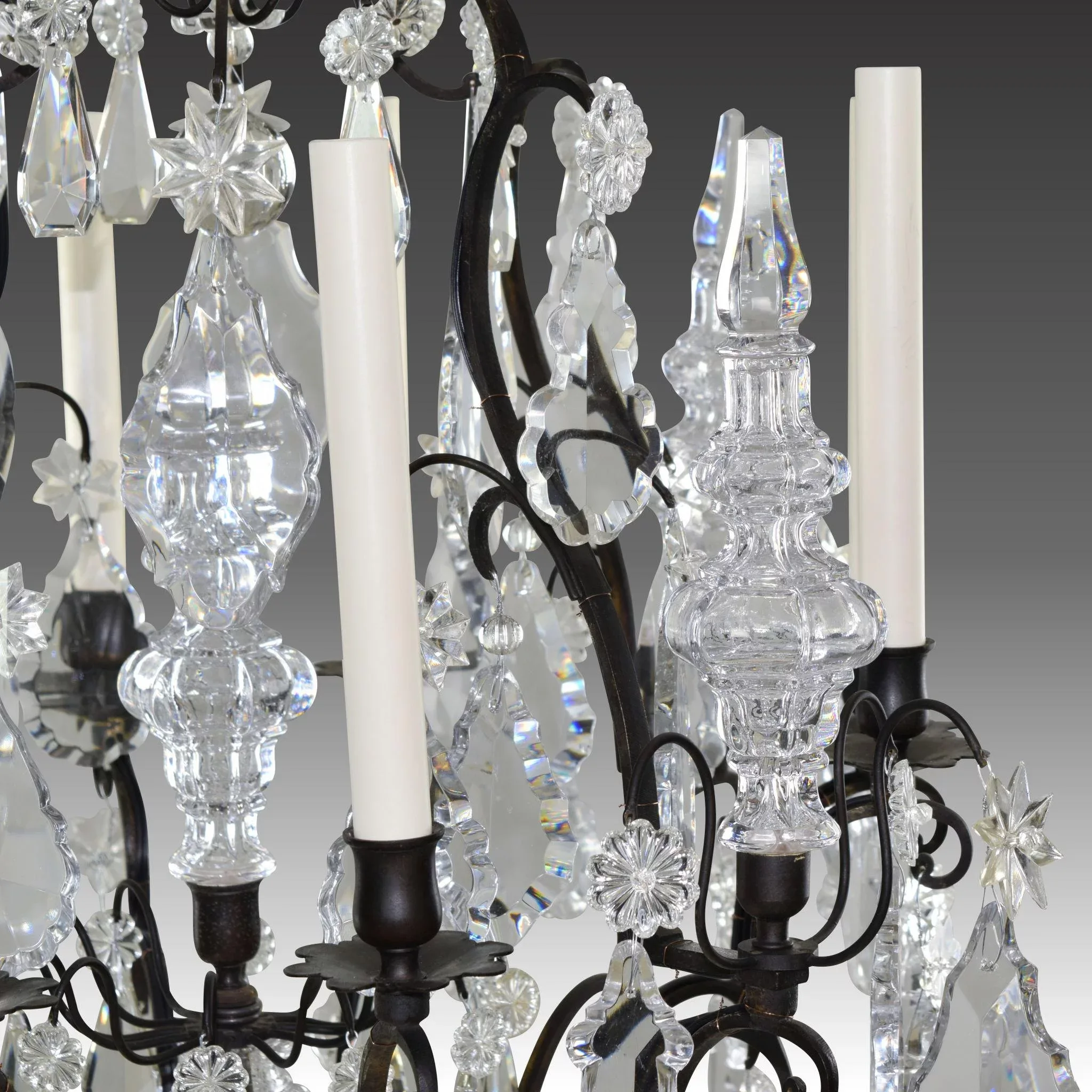 Antique French Bronze and Crystal Chandelier - 8 Lights - View 4