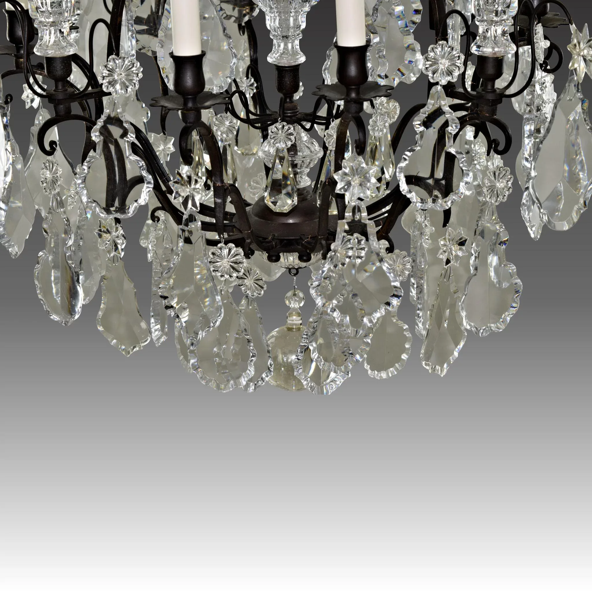Antique French Bronze and Crystal Chandelier - 8 Lights - View 8