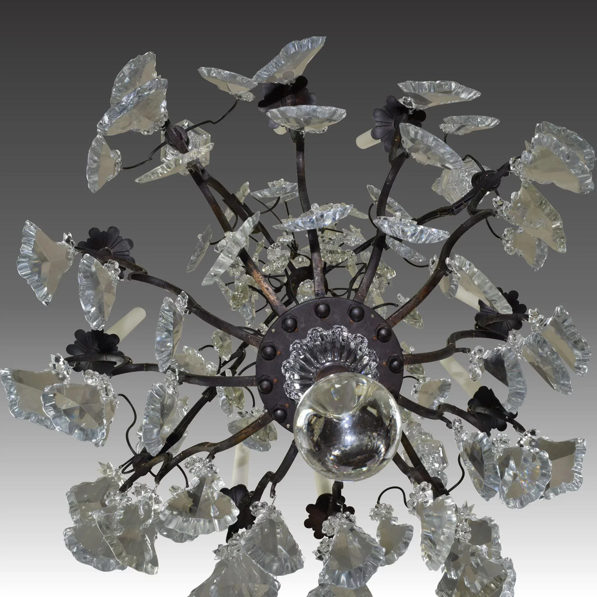 Antique French Bronze and Crystal Chandelier - 8 Lights - View 9