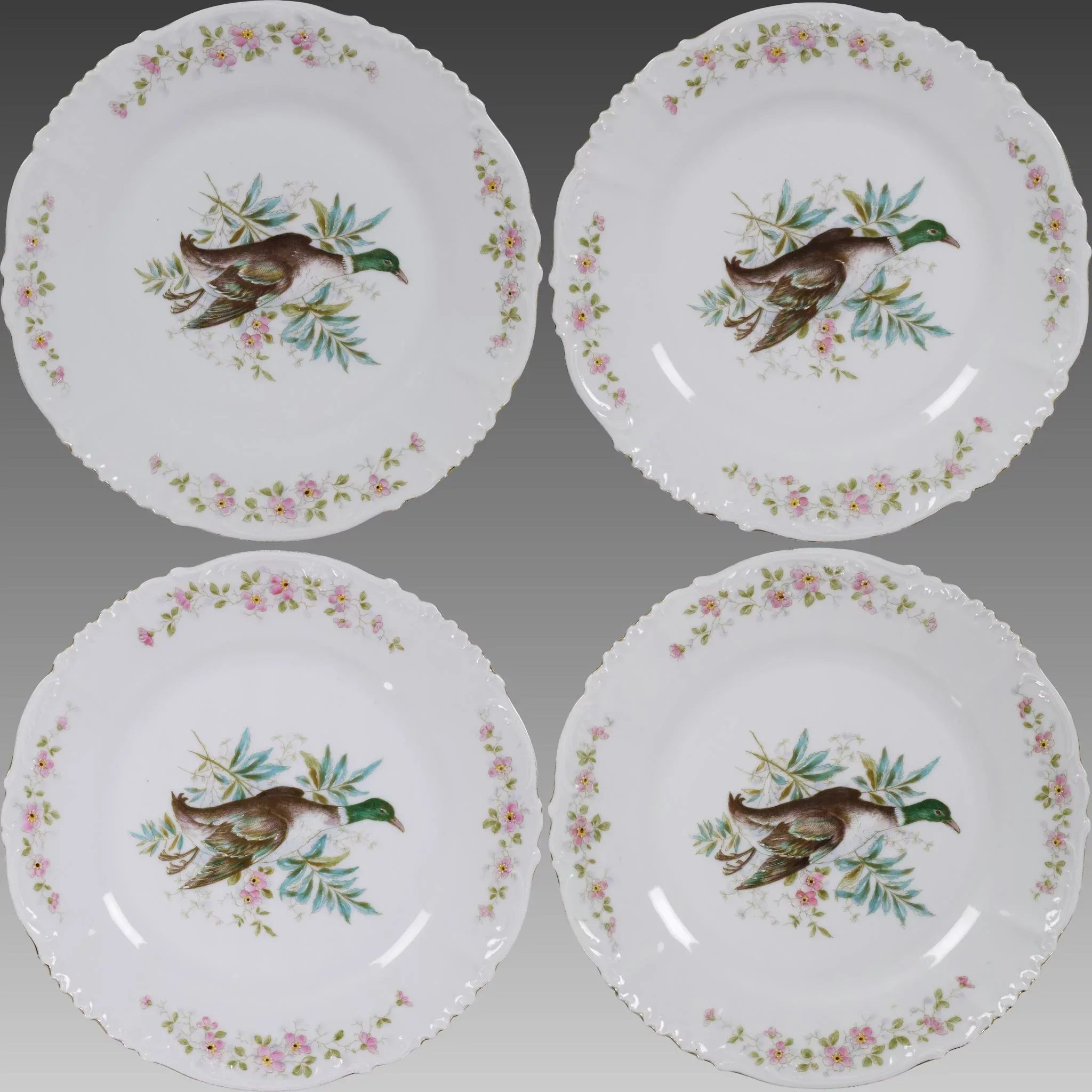 Antique German Porcelain Game Set - Rabbits and Fowl - Transfer and Hand Painted - View 3