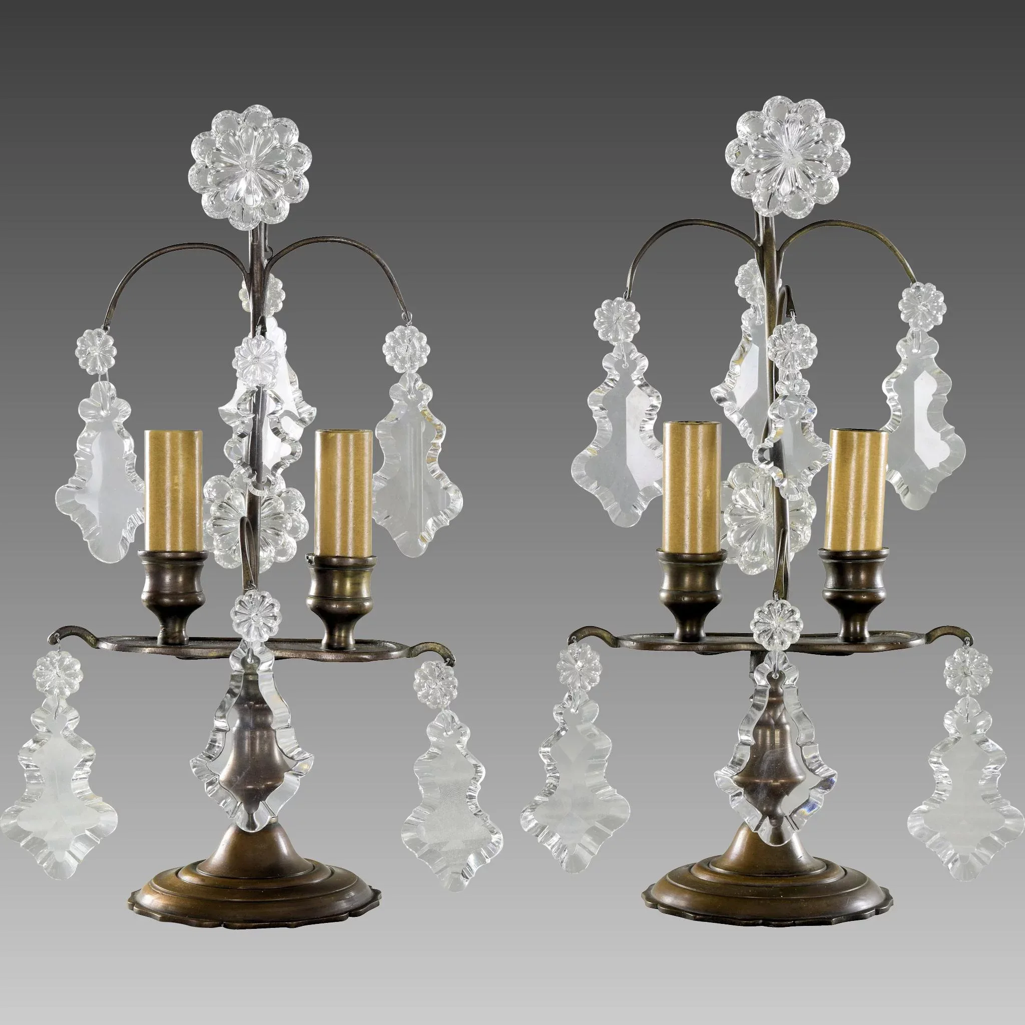 Pair Petite French Bronze and Crystal Candelabra Lamps - View 3