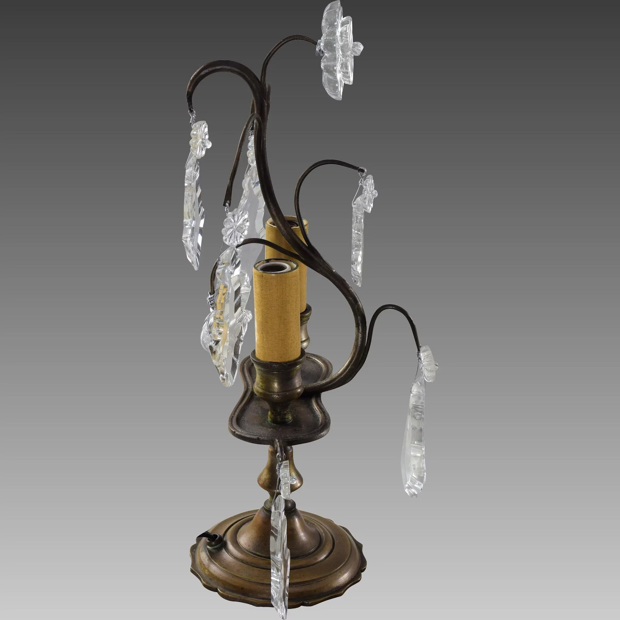 Pair Petite French Bronze and Crystal Candelabra Lamps - View 4