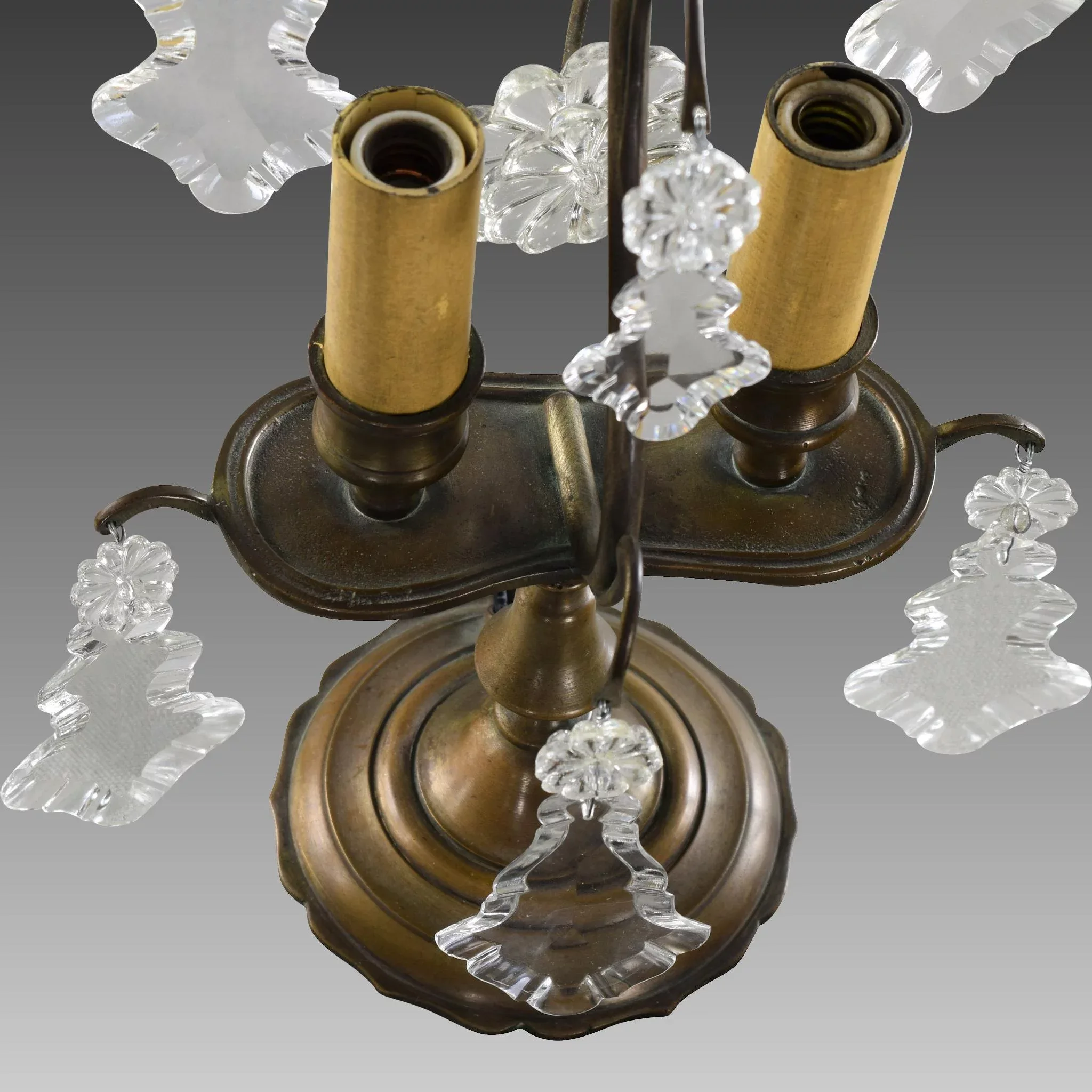 Pair Petite French Bronze and Crystal Candelabra Lamps - View 5