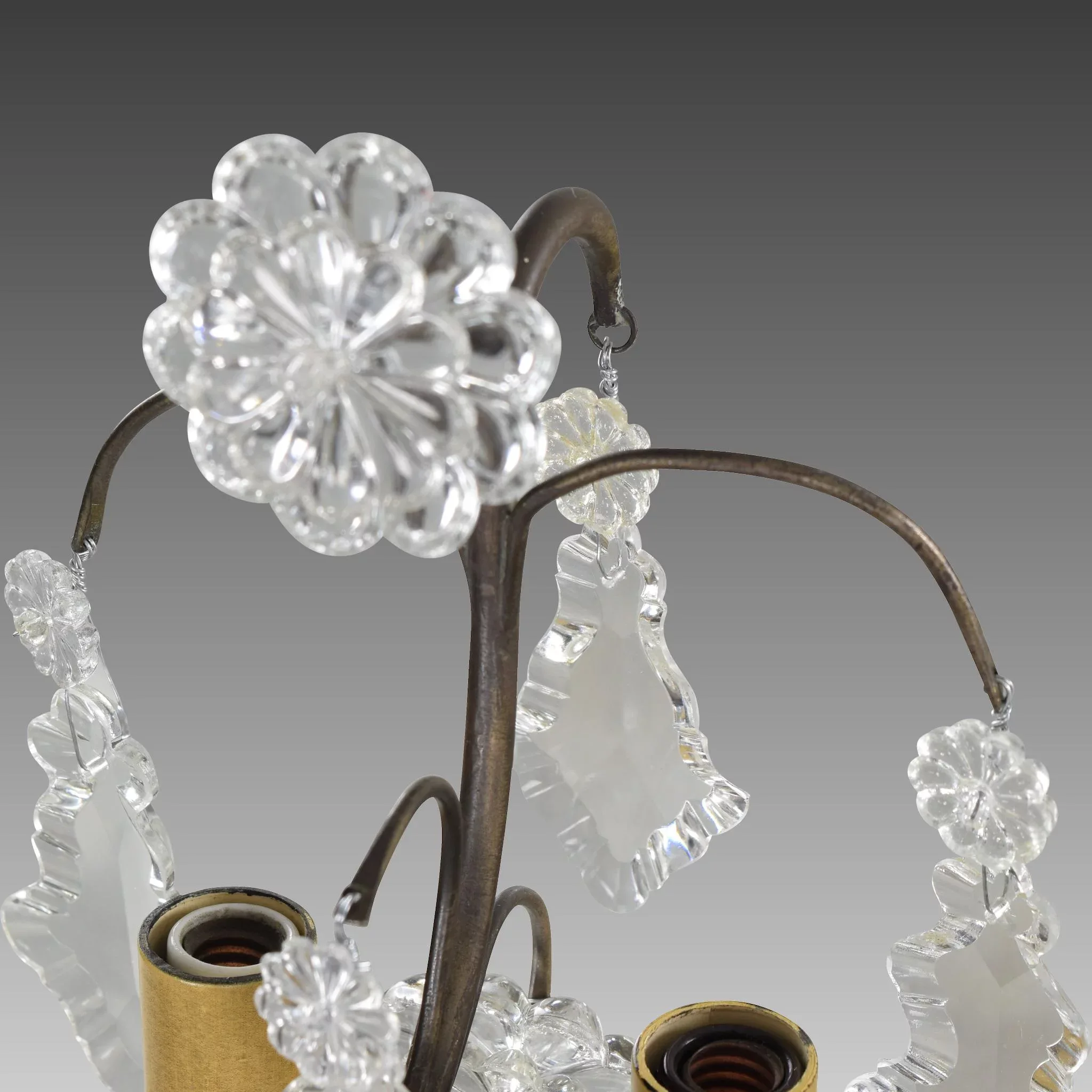 Pair Petite French Bronze and Crystal Candelabra Lamps - View 8
