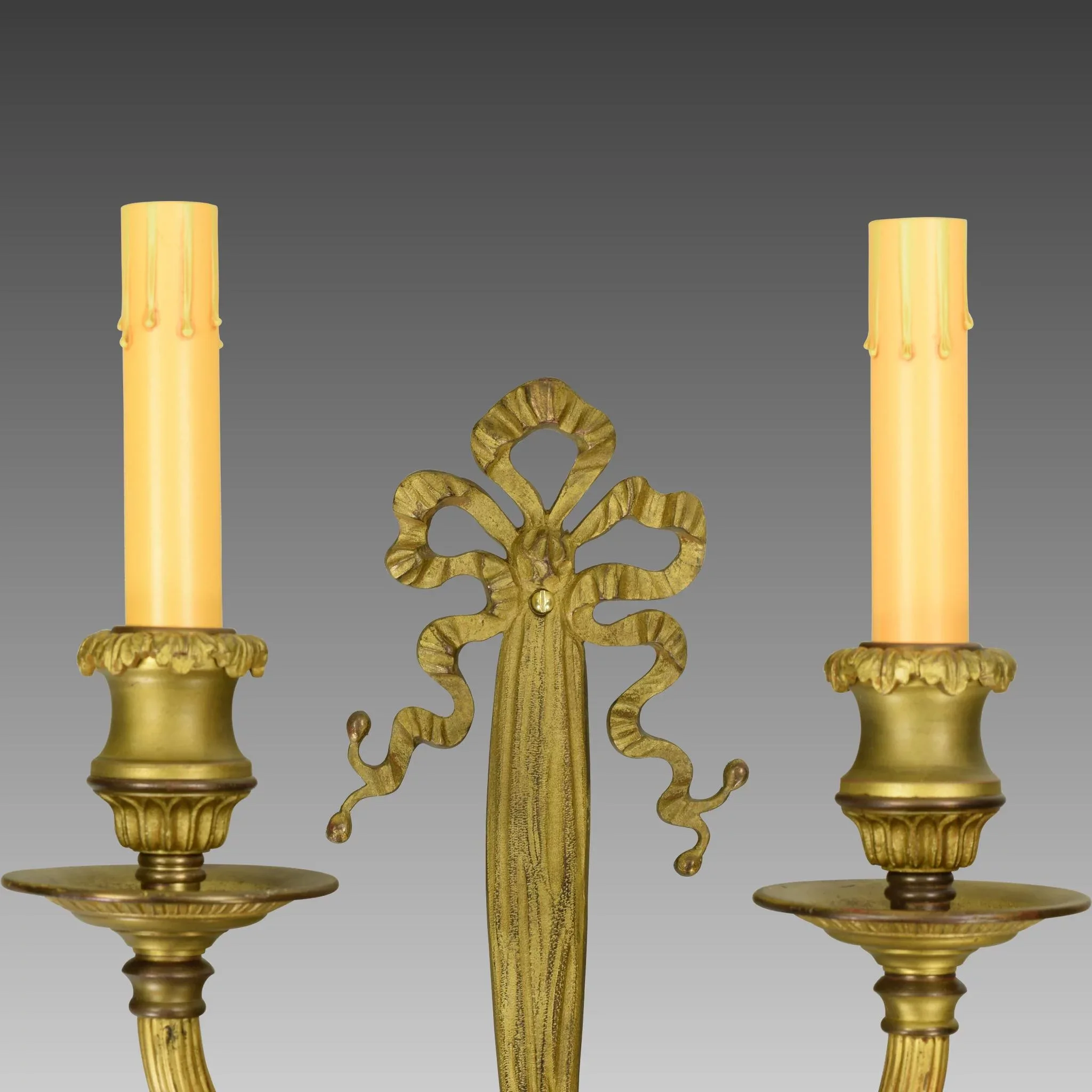 Pair Gilt Brass French 2-Light Wall Sconces - View 4
