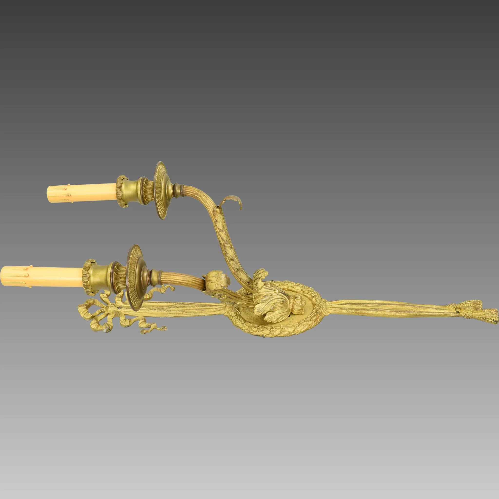 Pair Gilt Brass French 2-Light Wall Sconces - View 5