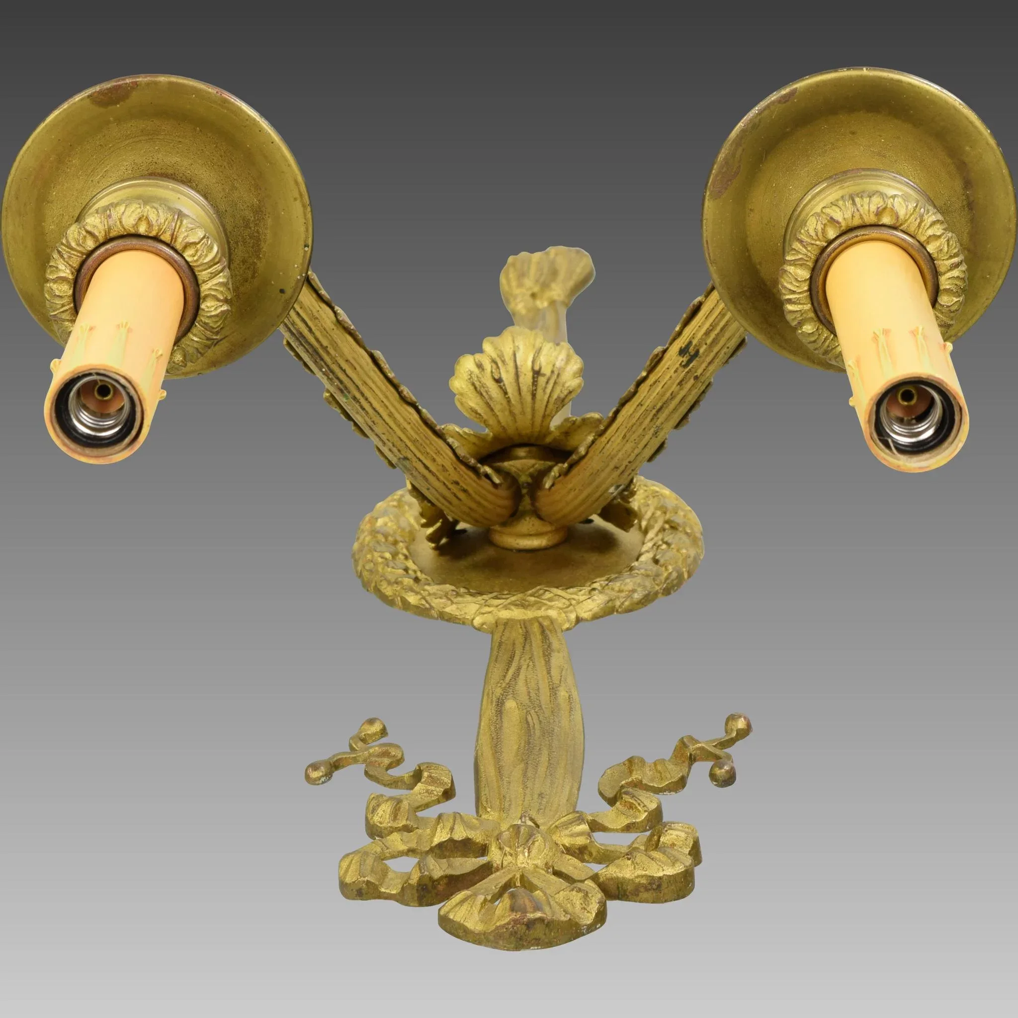 Pair Gilt Brass French 2-Light Wall Sconces - View 6
