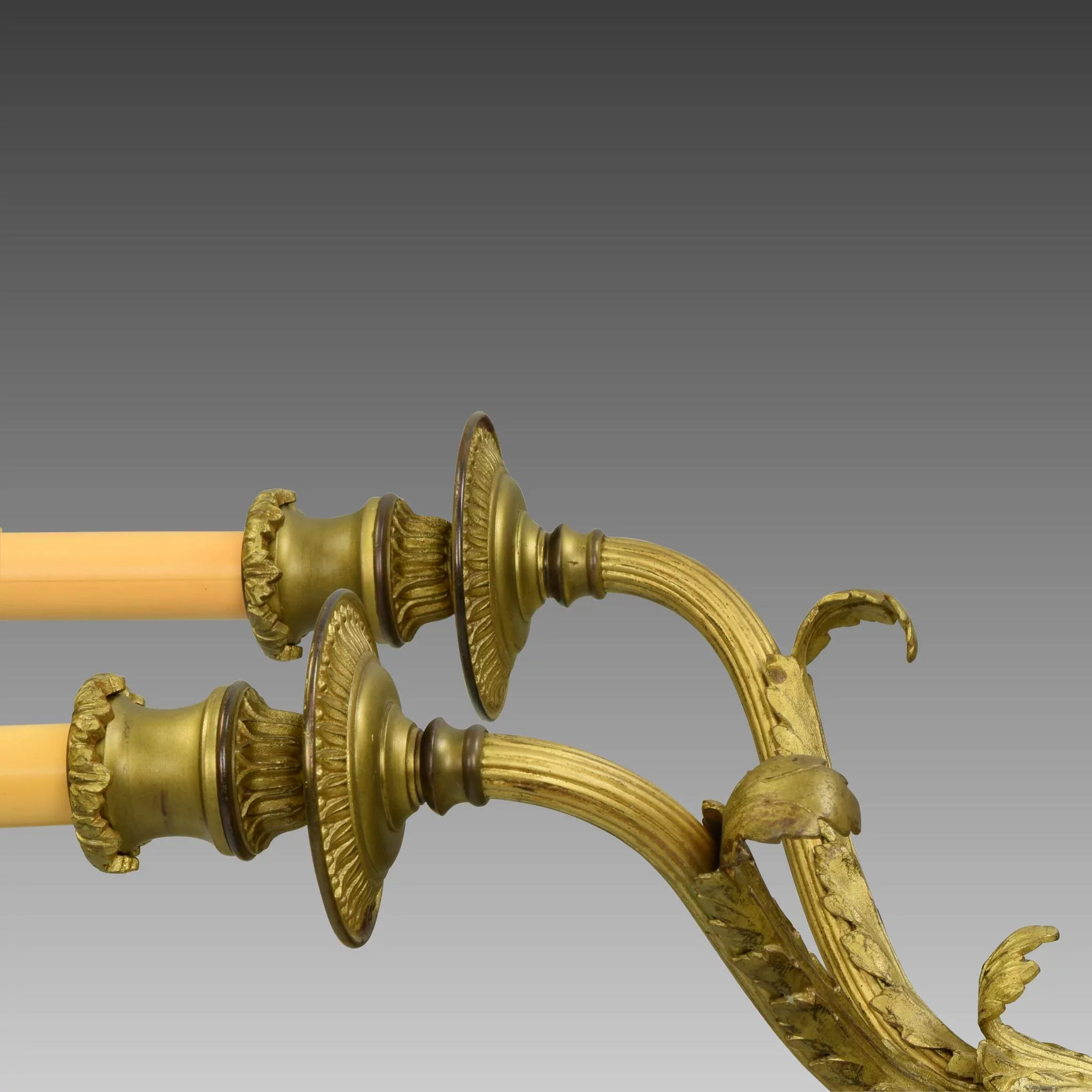 Pair Gilt Brass French 2-Light Wall Sconces - View 7
