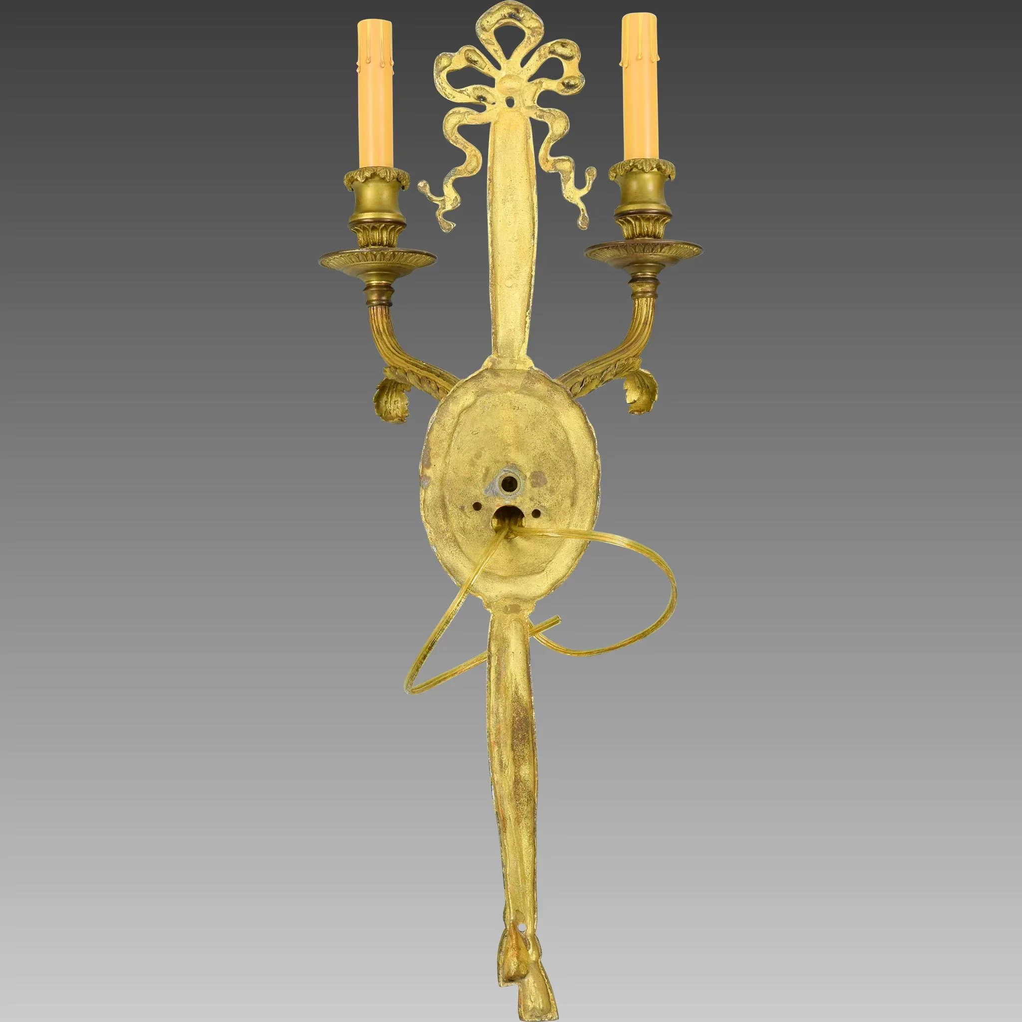 Pair Gilt Brass French 2-Light Wall Sconces - View 9