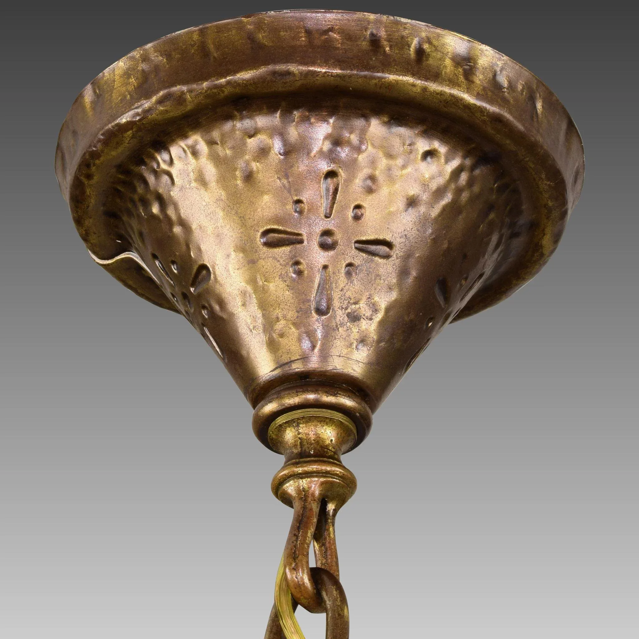 Vintage Crackle Glass Lantern Pendant Light Brass - Max Shaffer Co 1928 - View 5