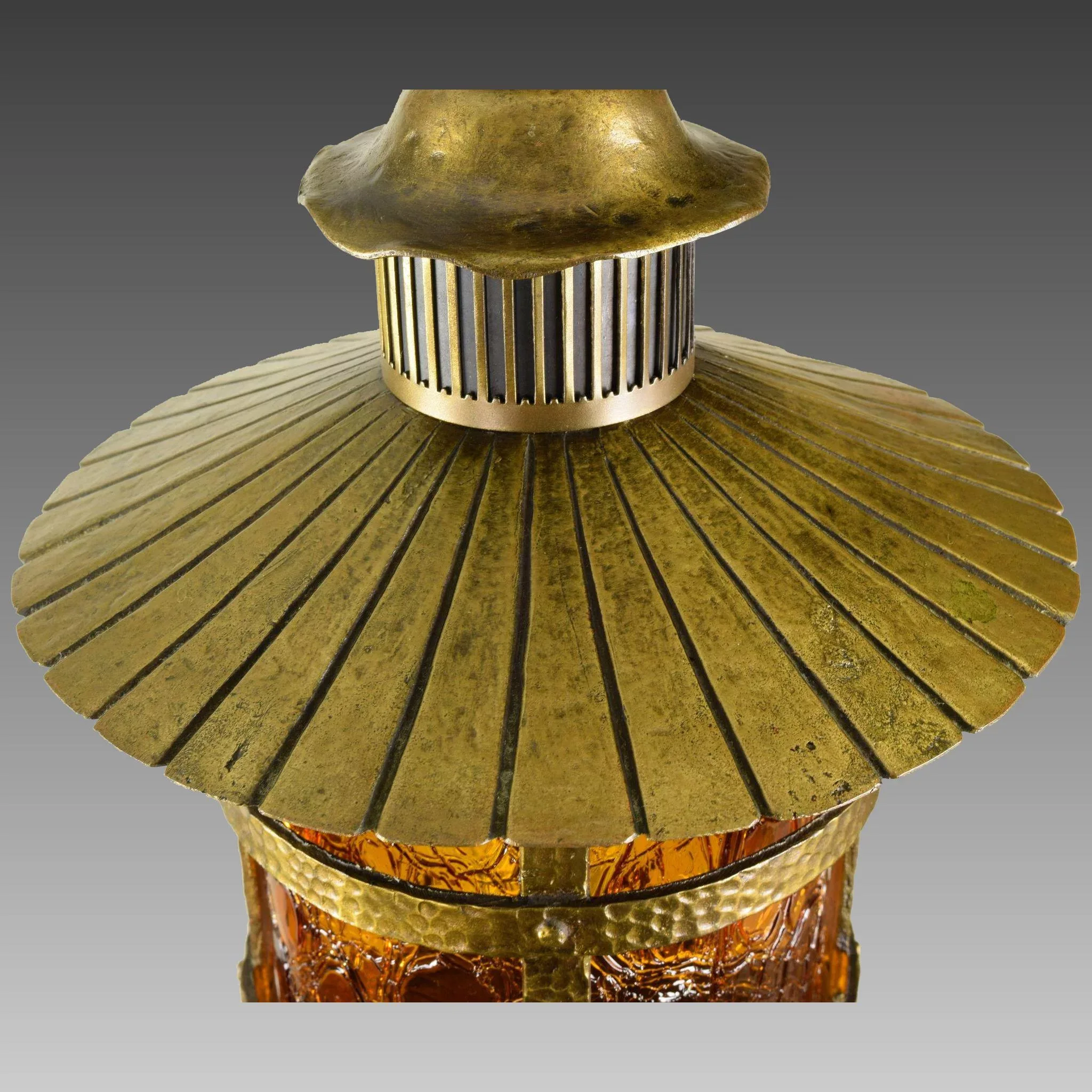 Vintage Crackle Glass Lantern Pendant Light Brass - Max Shaffer Co 1928 - View 8