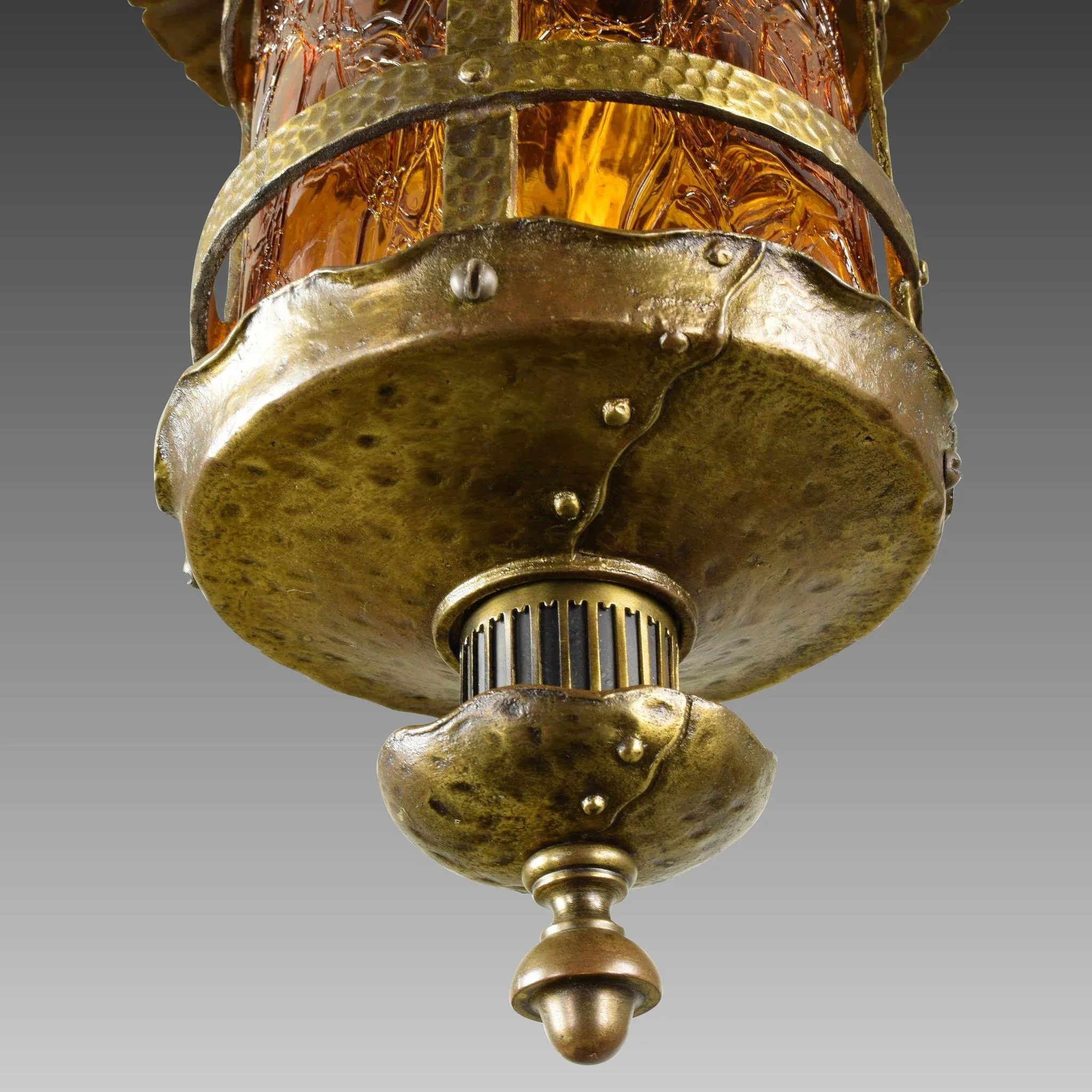 Vintage Crackle Glass Lantern Pendant Light Brass - Max Shaffer Co 1928 - View 9