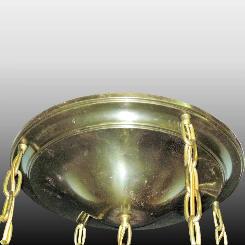 Vintage Flush Mount Brass Shower Fixture - 5 Original Etched Shades - View 3