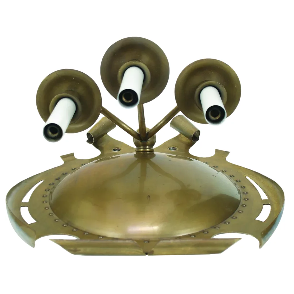 Pair Large Antique Brass 3 Light Sconces - Arts and Crafts - View 5