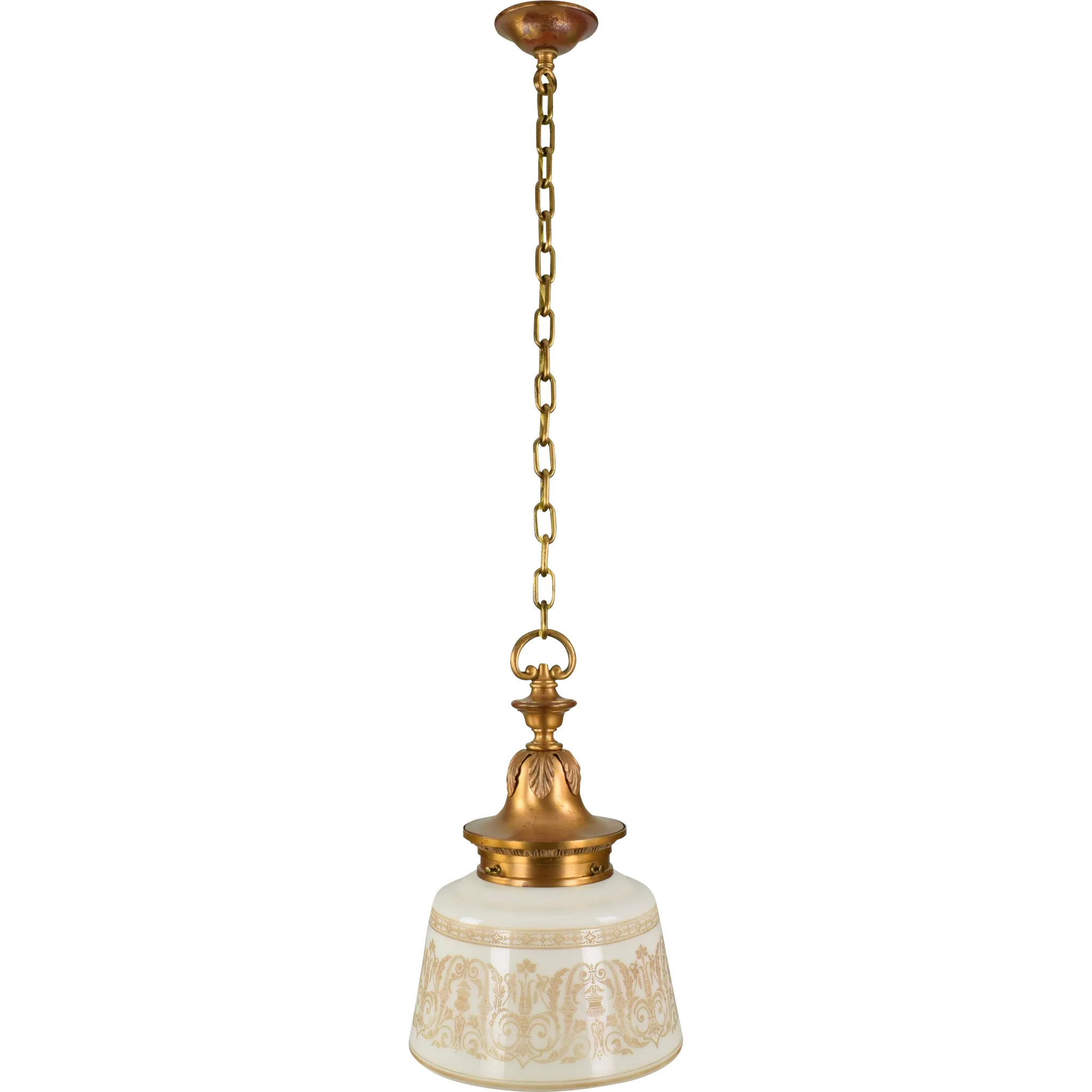Ornate Vintage Bronze Pendant Light with Gill Glass Eyerest Shade