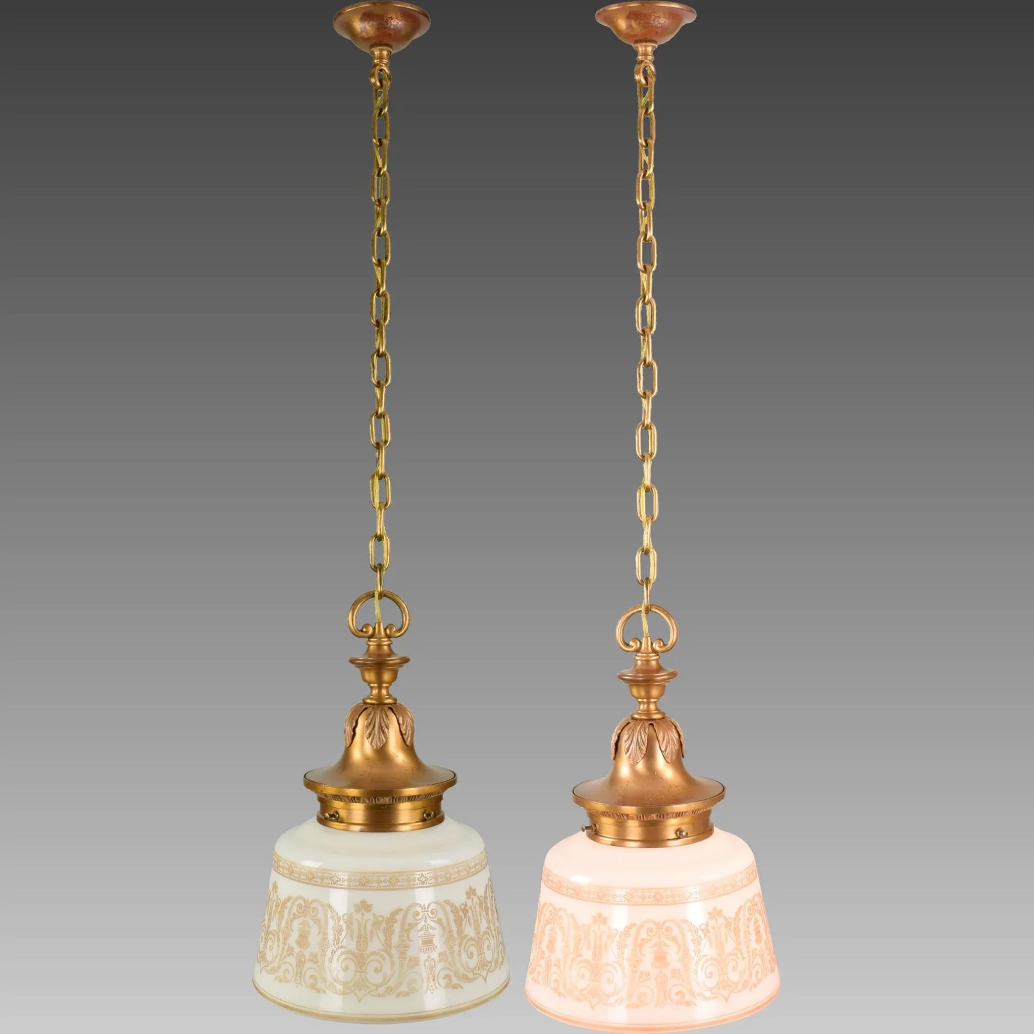 Ornate Vintage Bronze Pendant Light with Gill Glass Eyerest Shade - View 2