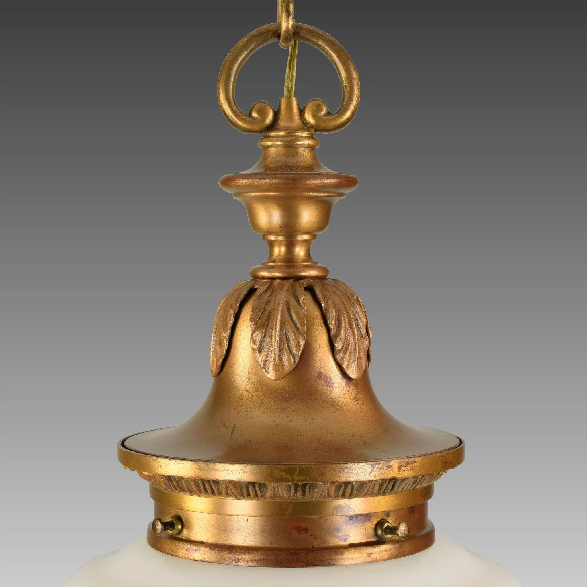 Ornate Vintage Bronze Pendant Light with Gill Glass Eyerest Shade - View 4