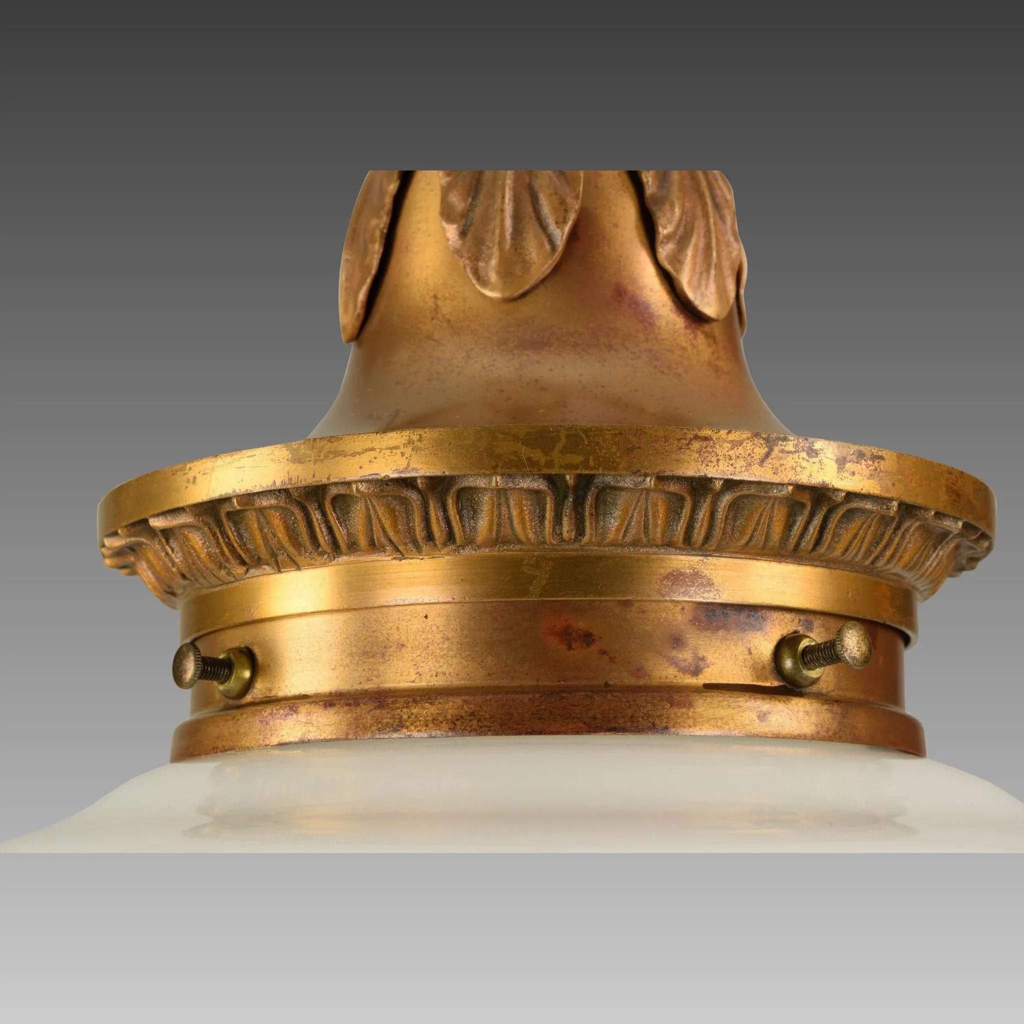 Ornate Vintage Bronze Pendant Light with Gill Glass Eyerest Shade - View 5