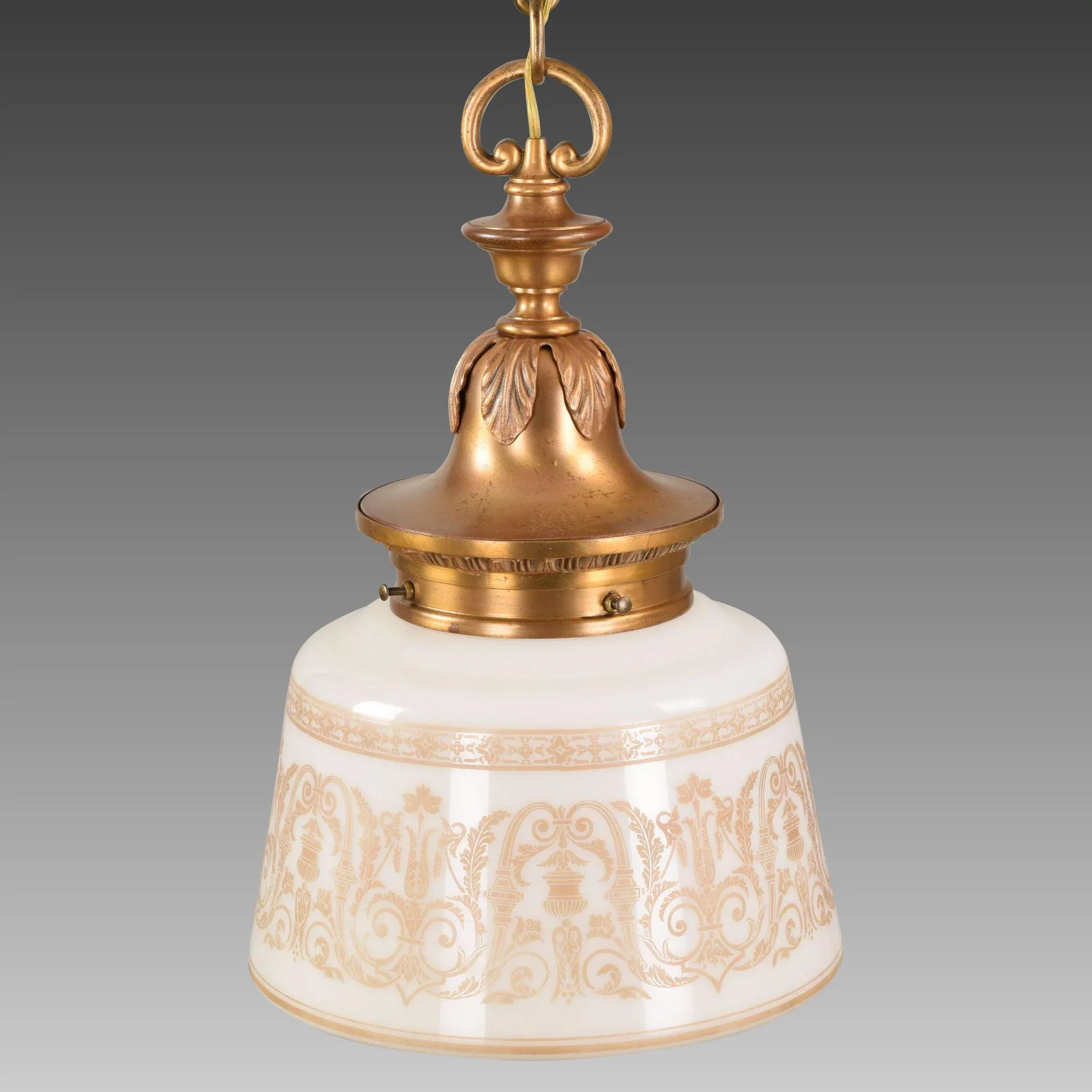Ornate Vintage Bronze Pendant Light with Gill Glass Eyerest Shade - View 7