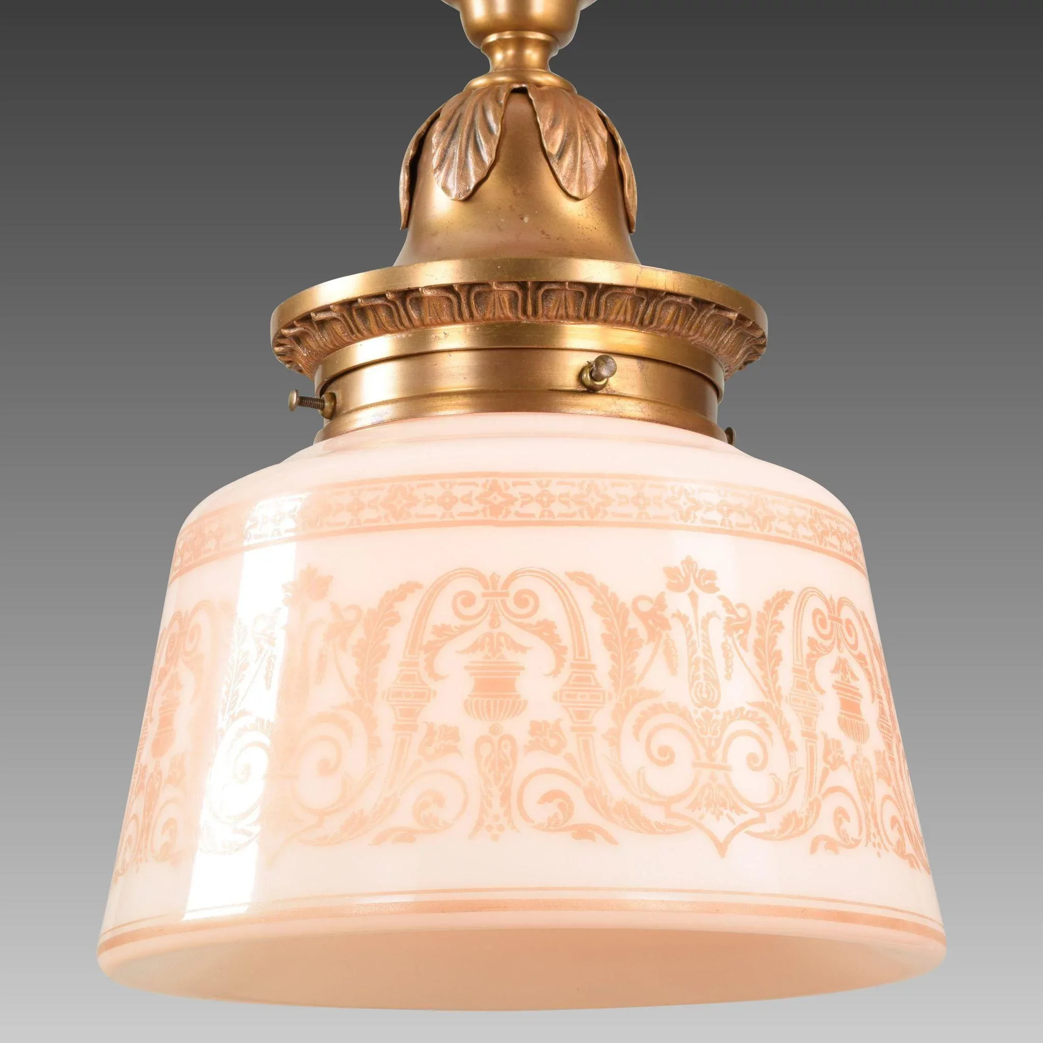 Ornate Vintage Bronze Pendant Light with Gill Glass Eyerest Shade - View 8