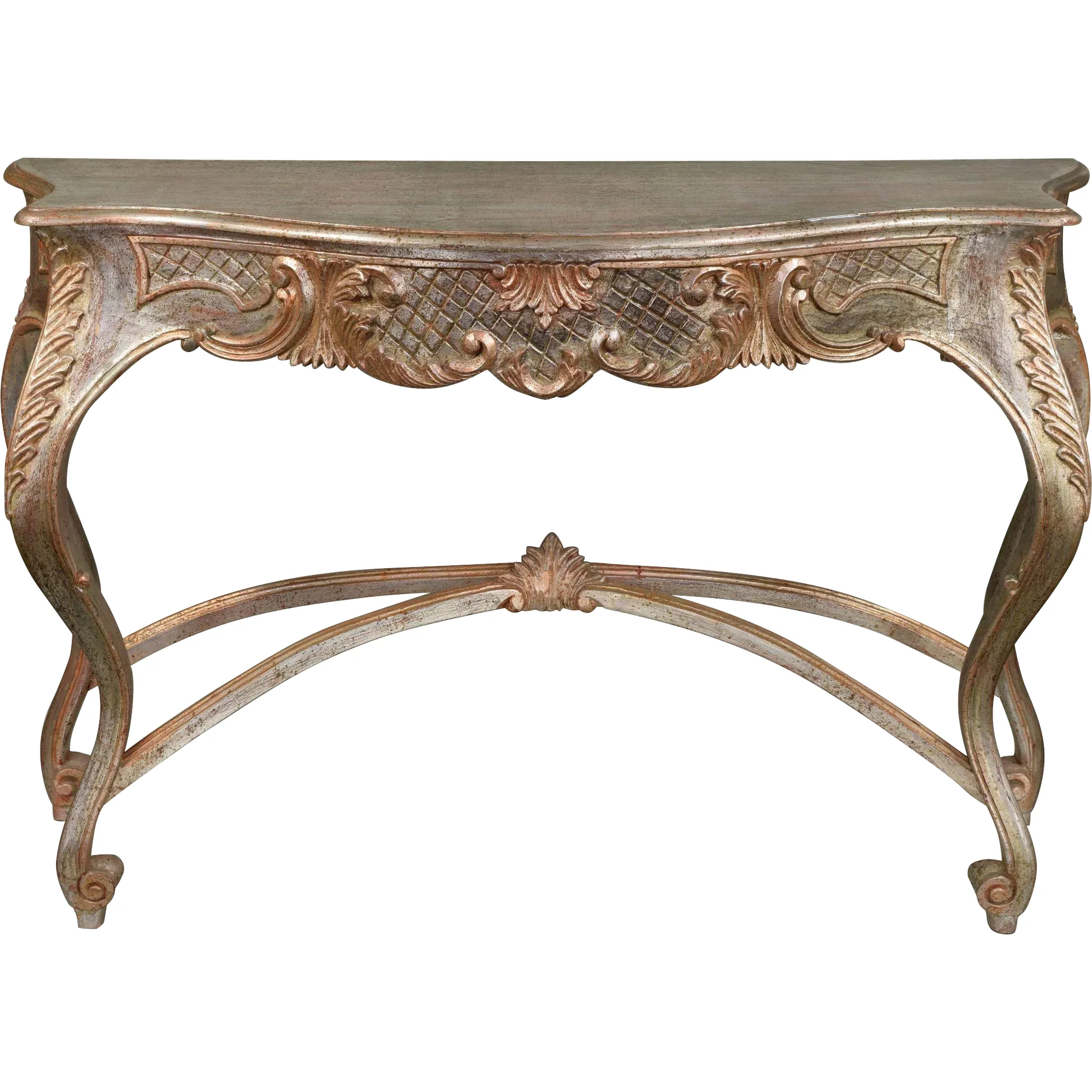 Vintage Italian Silver Gilt Carved Wood Console Table