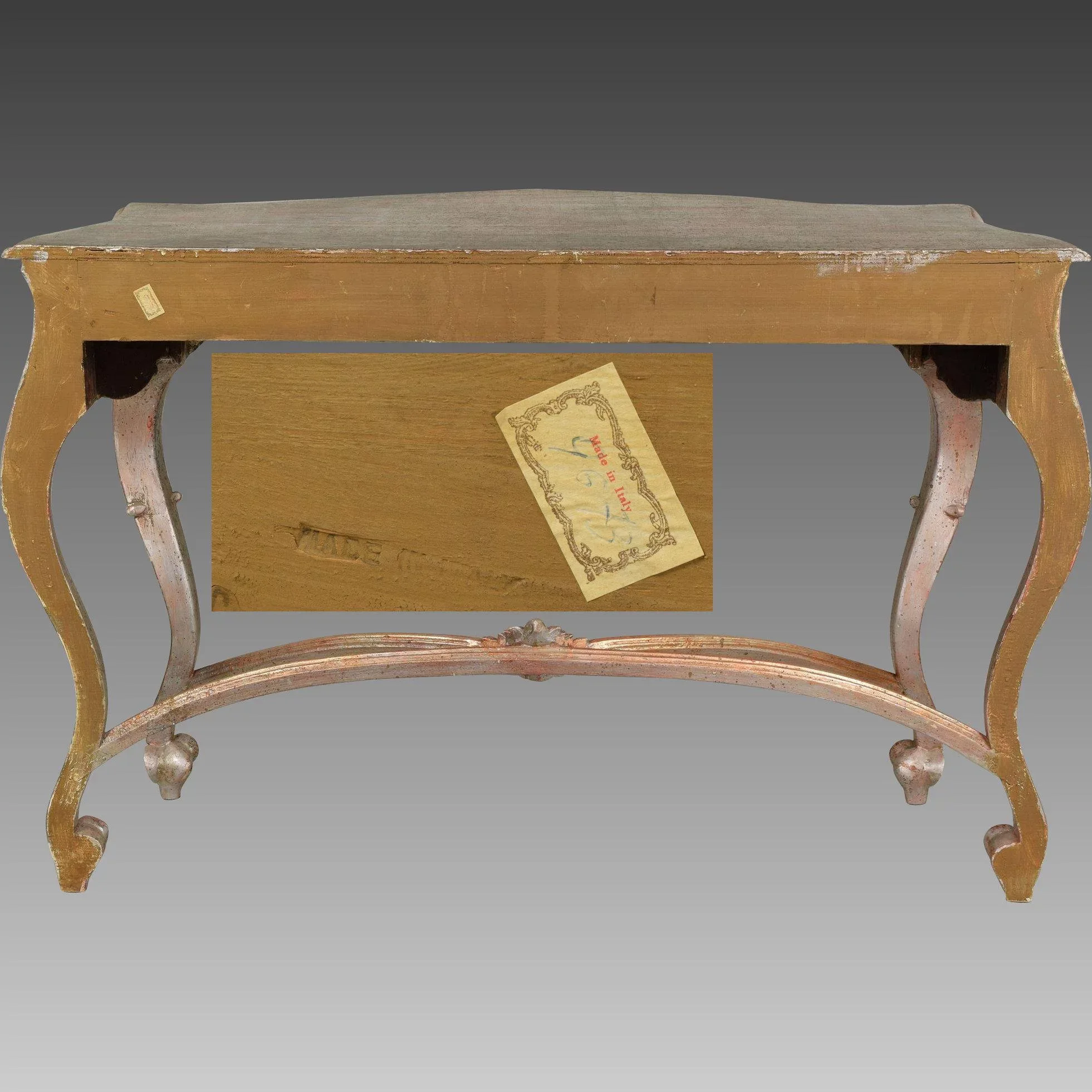 Vintage Italian Silver Gilt Carved Wood Console Table: silver, red, vintage, vintage (alternate view) - Furniture
