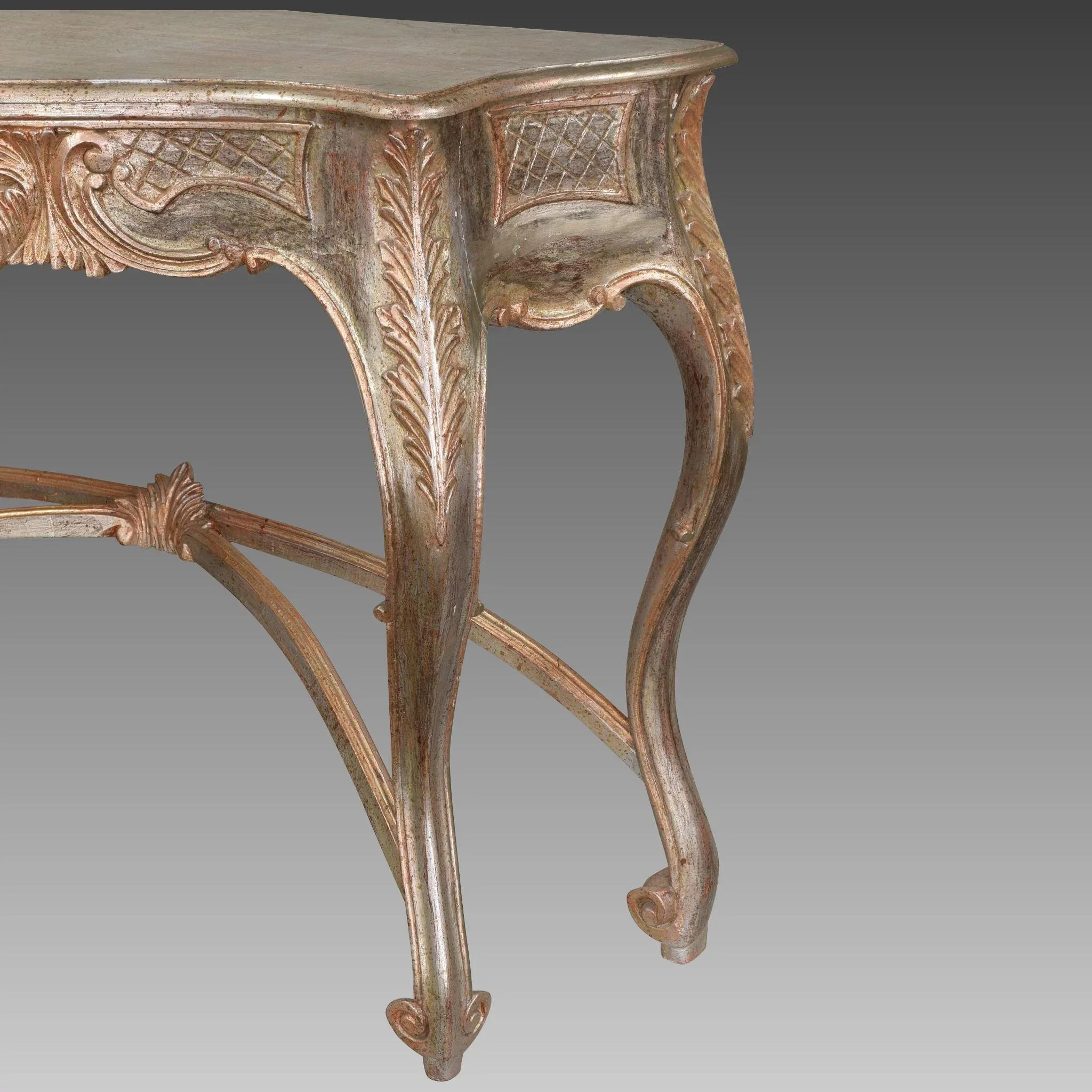 Vintage Italian Silver Gilt Carved Wood Console Table: silver, red, vintage, vintage (side view) - Furniture